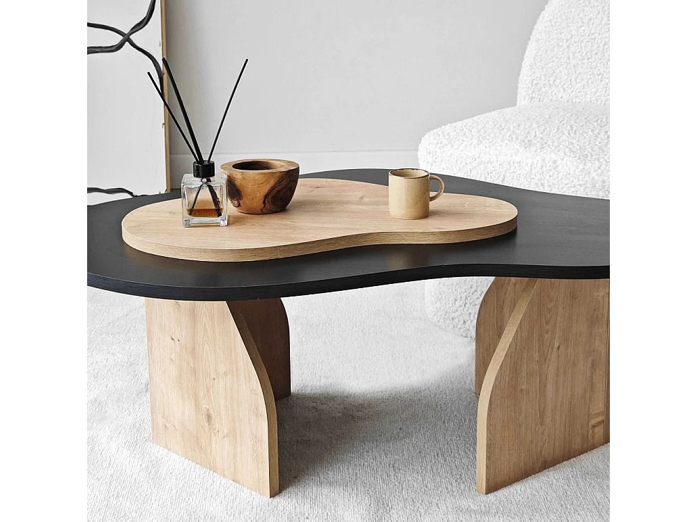 Table basse design Presta L105cm Noir et Chêne clair