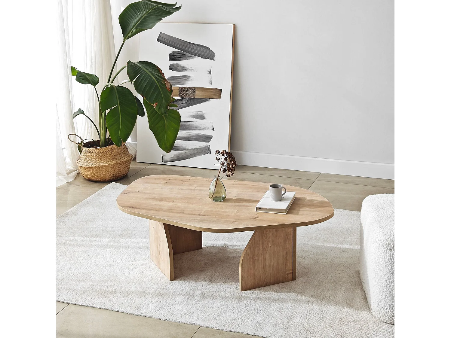 Table basse moderne Jiro L105cm Noir Chêne clair