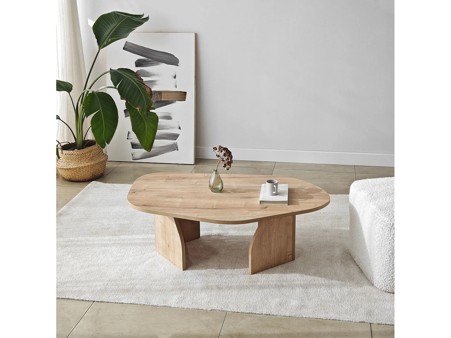 Table basse moderne Jiro L105cm Noir Chêne clair