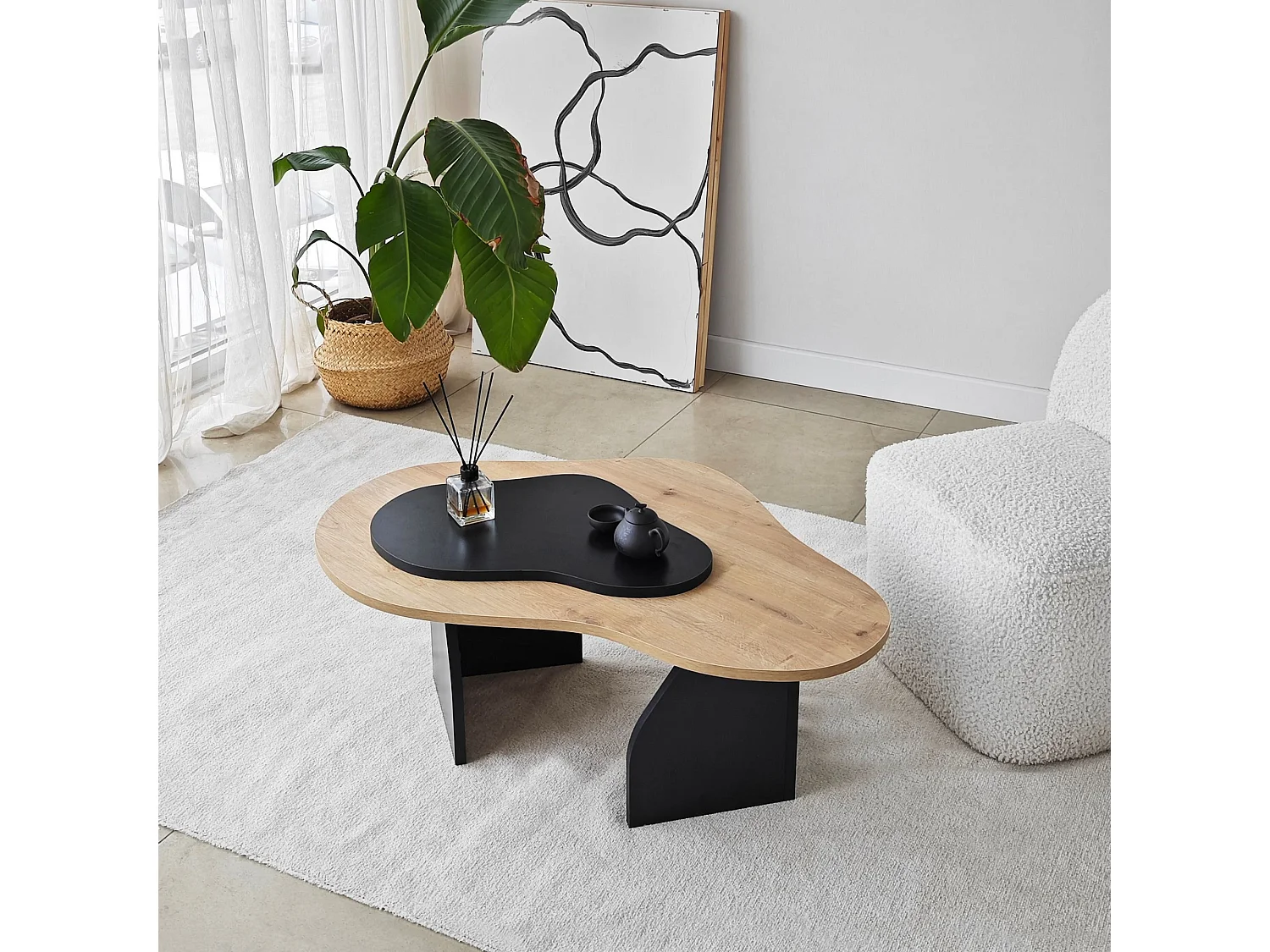 Table basse design Presta L105cm Chêne clair et Noir