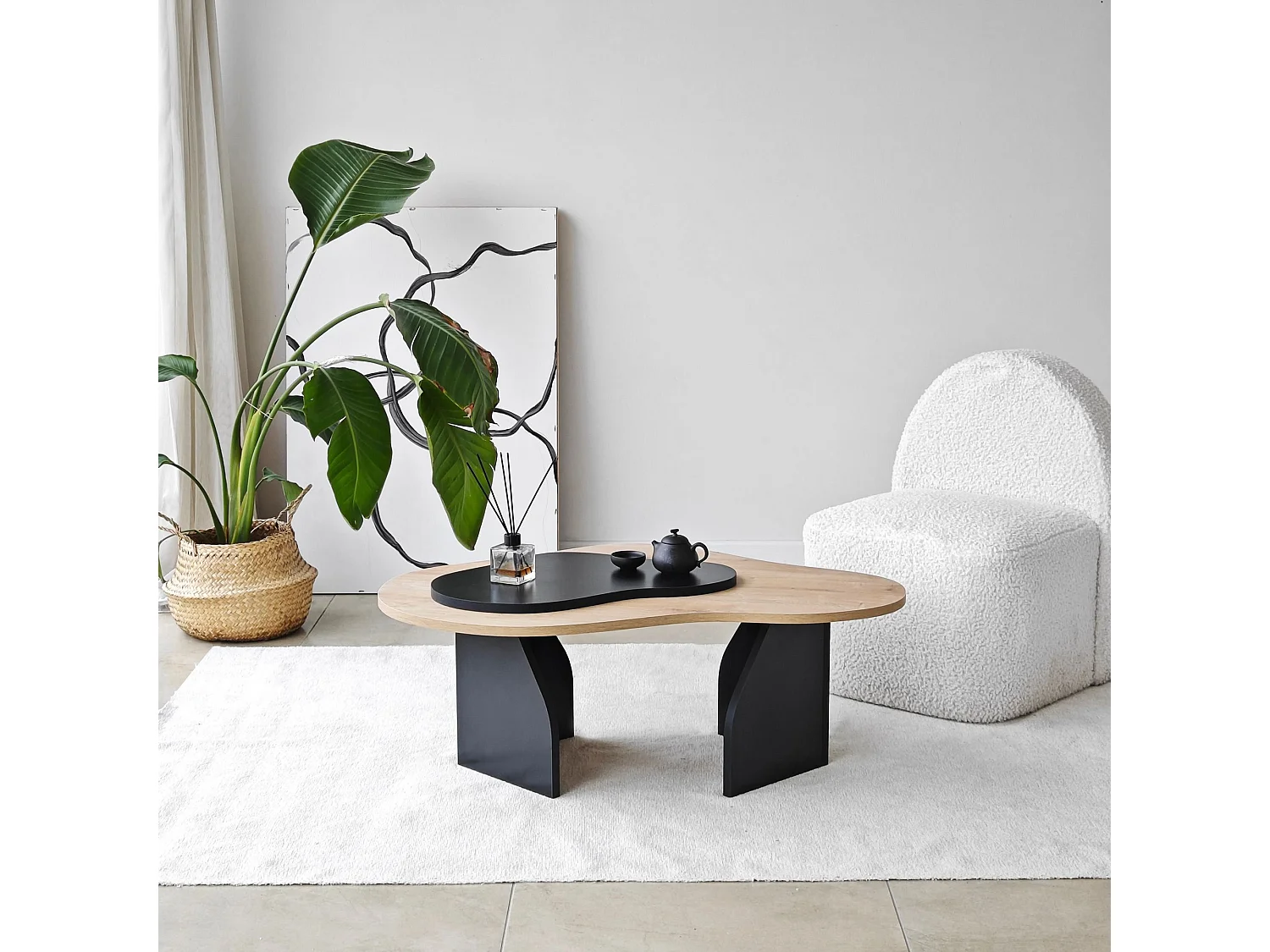 Table basse design Presta L105cm Chêne clair et Noir