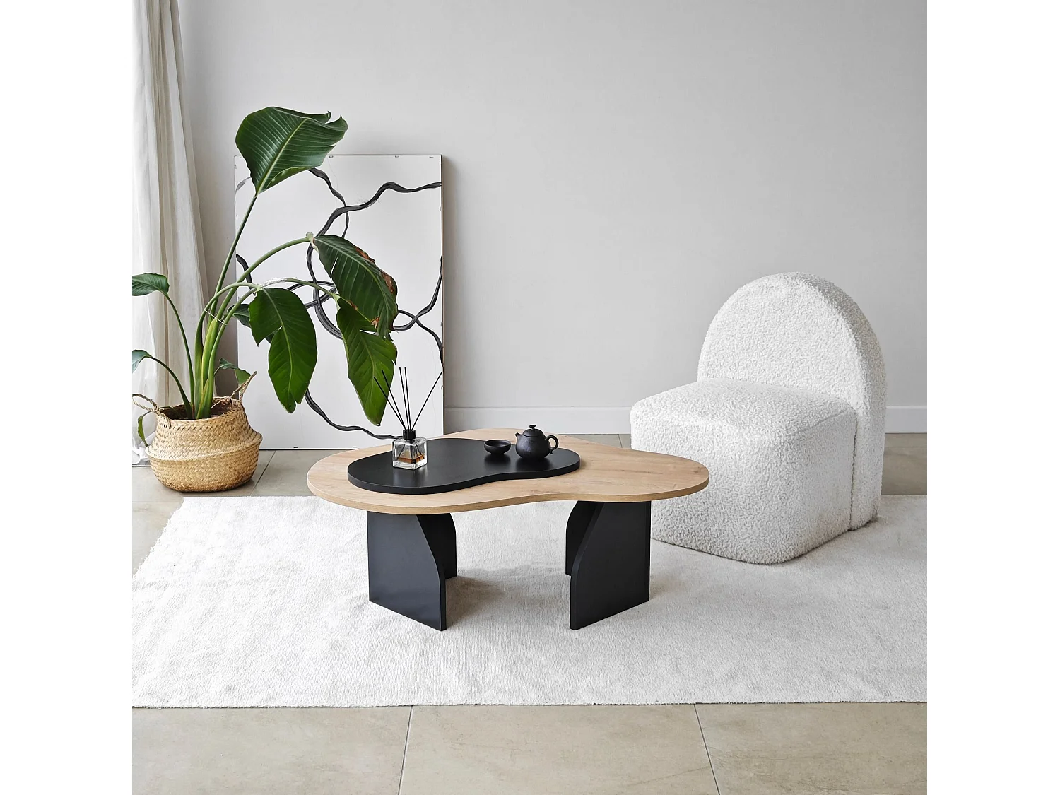 Table basse design Presta L105cm Chêne clair et Noir