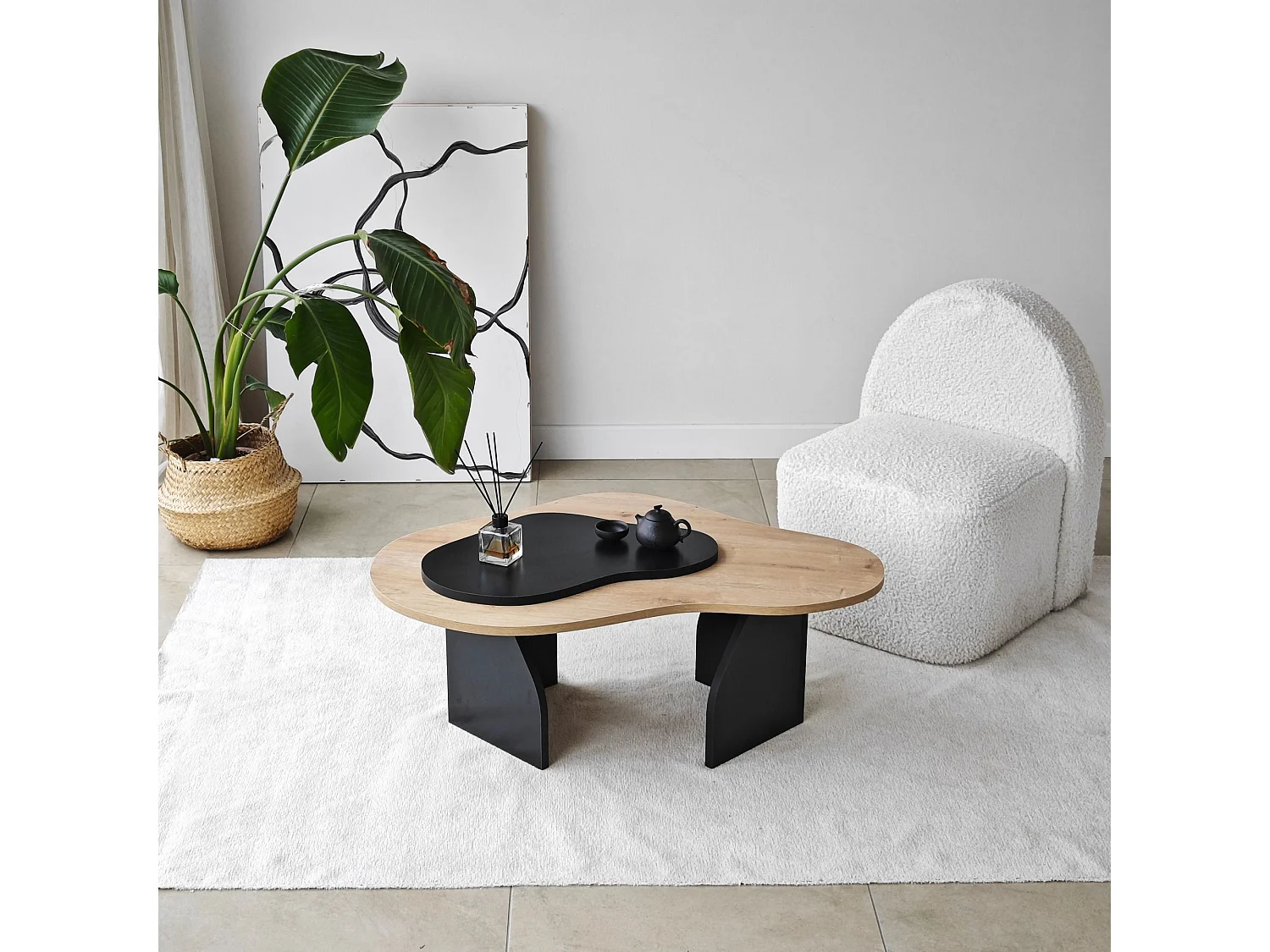 Table basse design Presta L105cm Chêne clair et Noir
