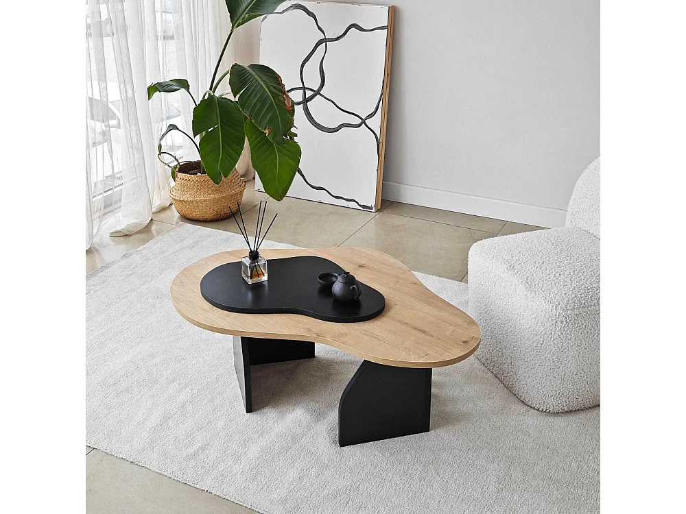 Table basse design Presta L105cm Chêne clair et Noir