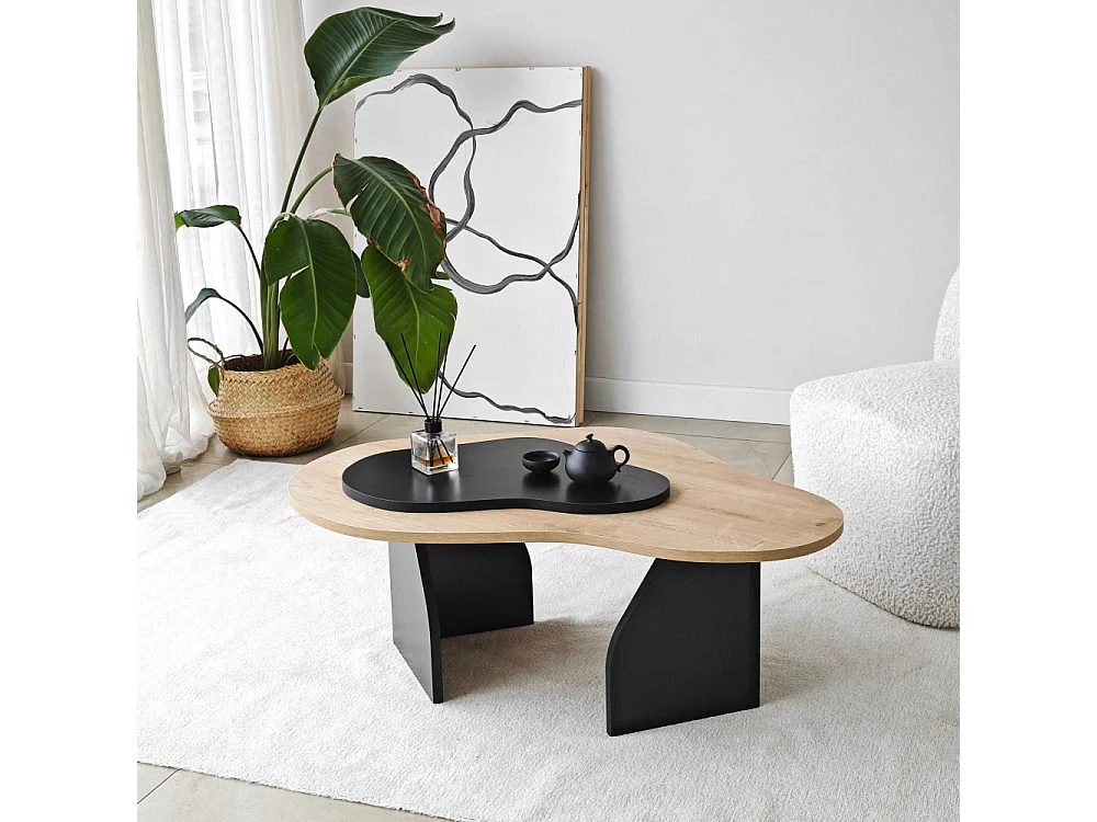 Table basse design Presta L105cm Chêne clair et Noir