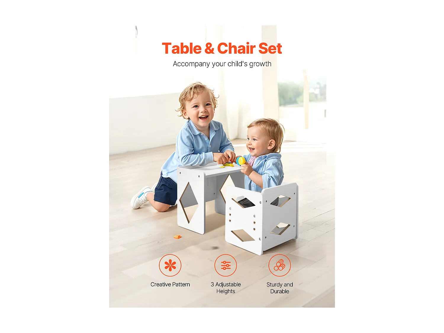 Montessori Bijzettafeltje en Stoeltje SucceBuy, Tafel en Stoel voor Kinderen, Wit