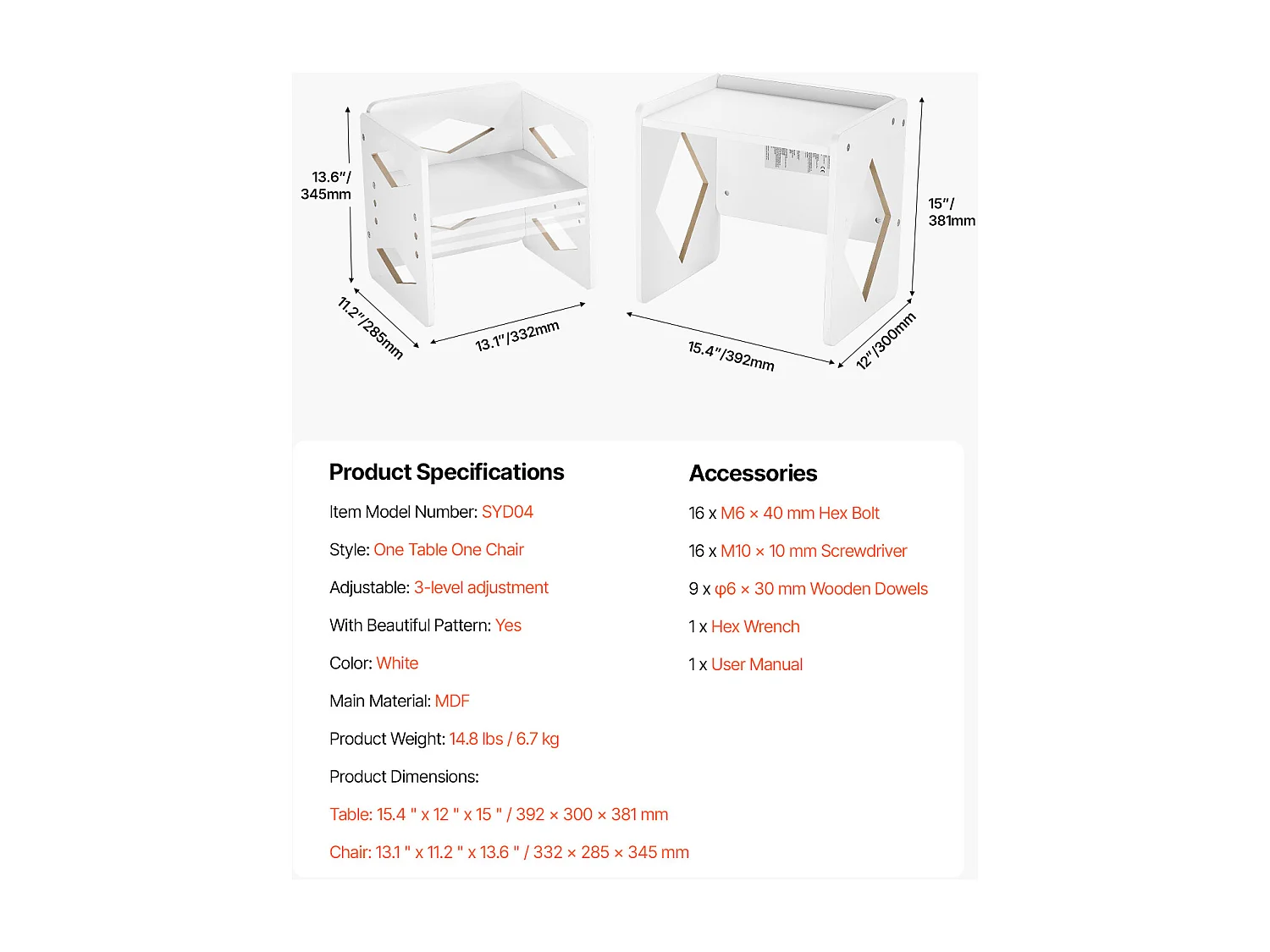 Montessori Bijzettafeltje en Stoeltje SucceBuy, Tafel en Stoel voor Kinderen, Wit