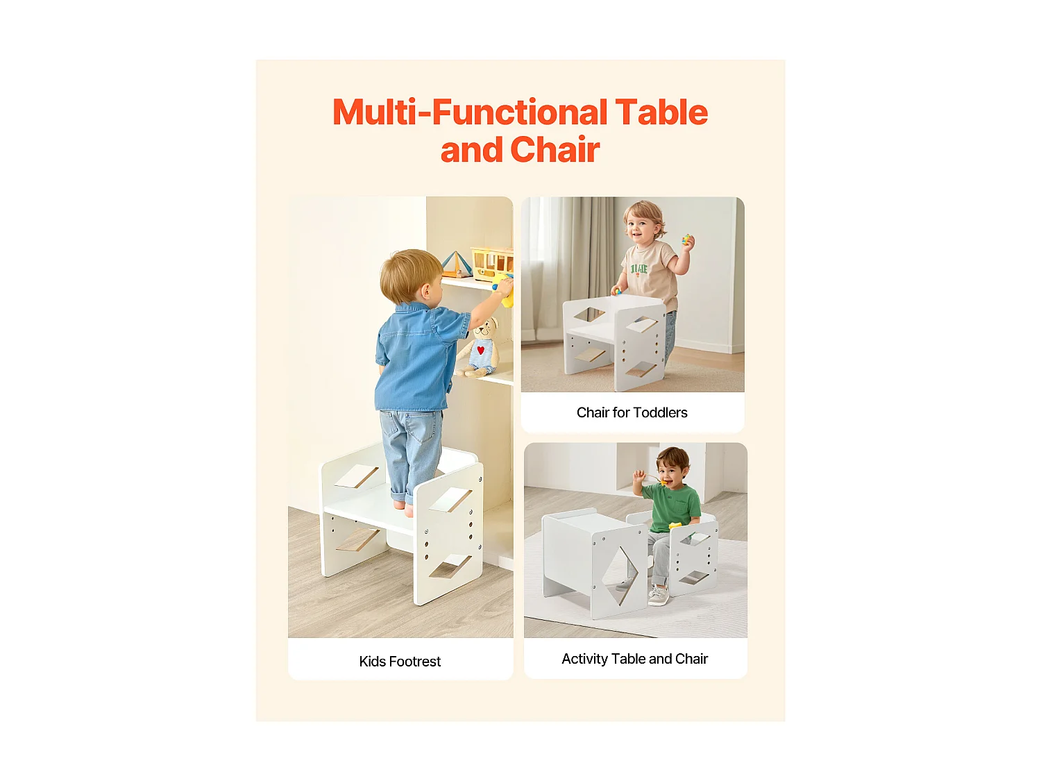 Montessori Bijzettafeltje en Stoeltje SucceBuy, Tafel en Stoel voor Kinderen, Wit