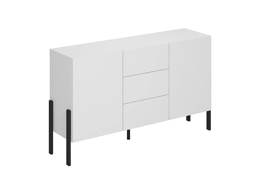 Pack salon SALMA – Buffet XL 4 portes, armoire 2 portes & buffet 2 portes et 3 tiroirs blanc super mat & noir mat