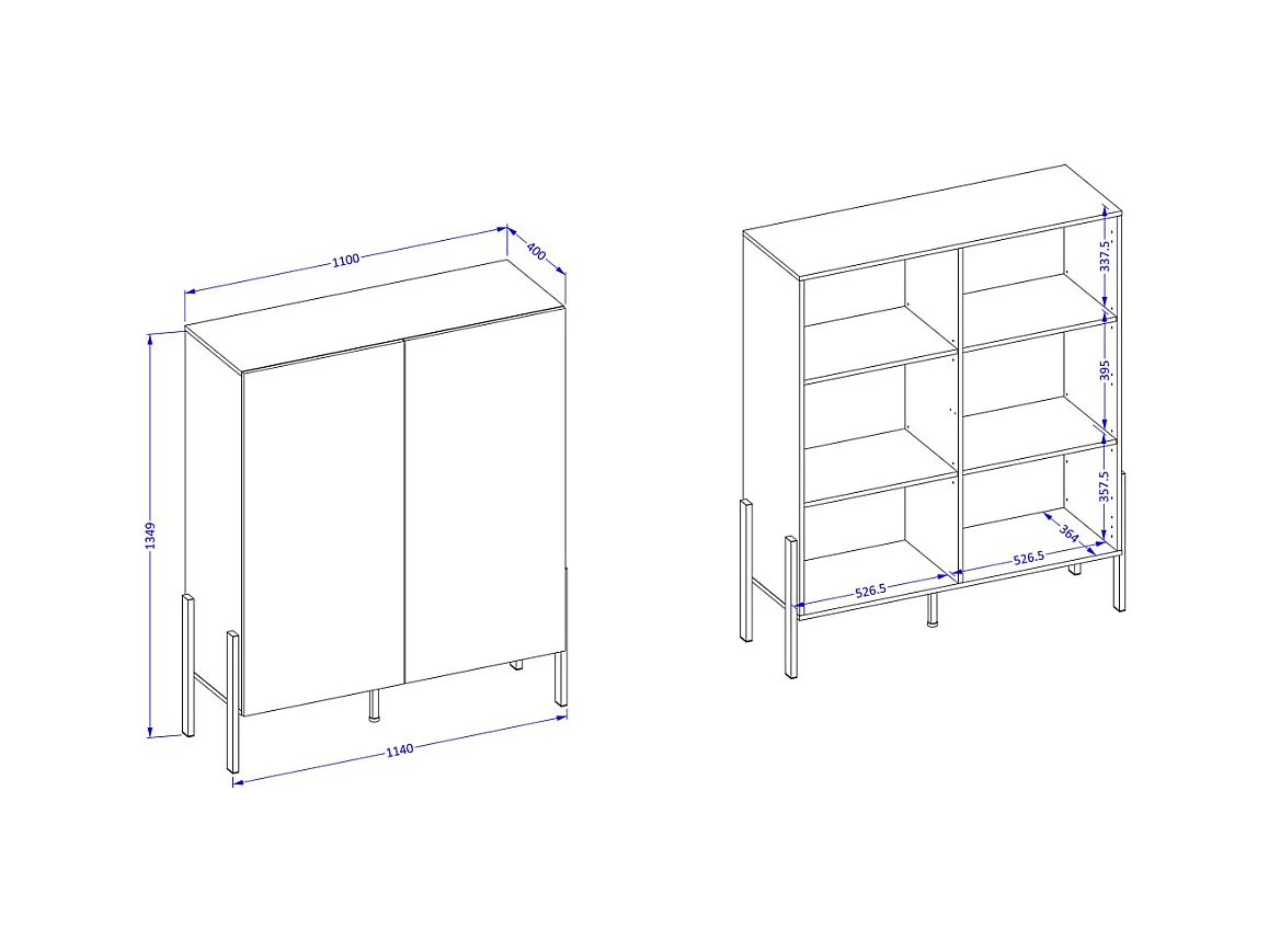 Pack salon SALMA – Buffet XL 4 portes, armoire 2 portes & buffet 2 portes et 3 tiroirs blanc super mat & noir mat