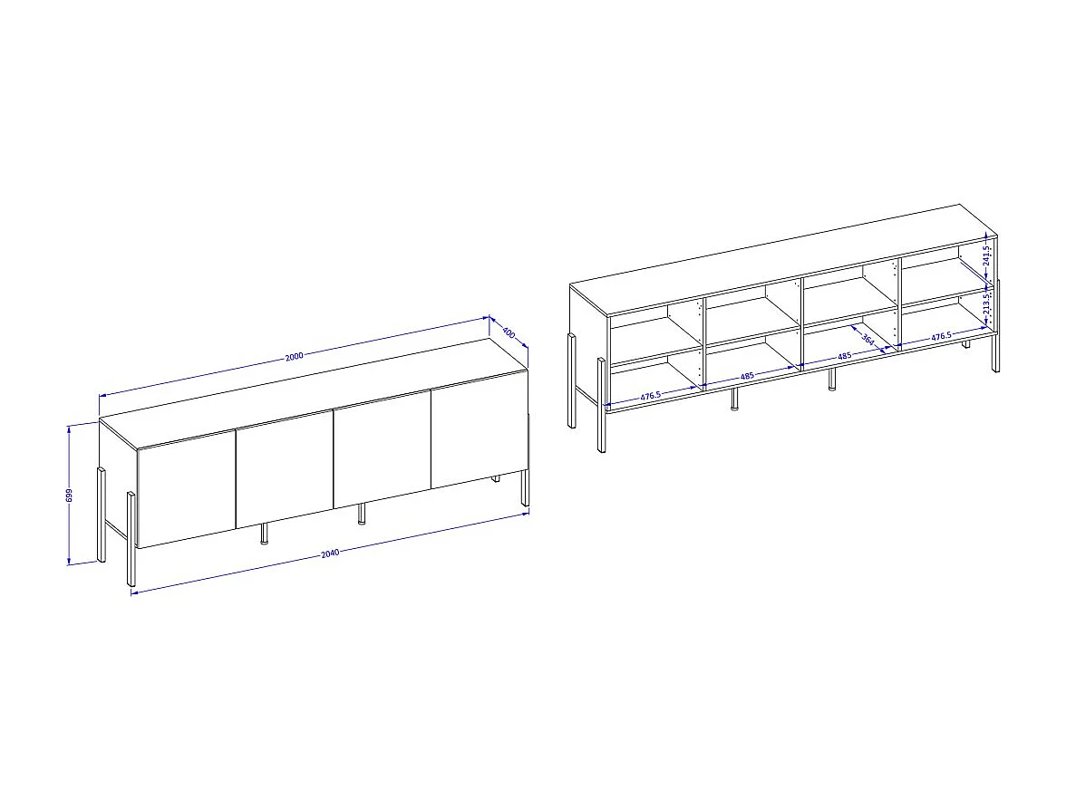 Pack salón SALMA – Buffet XL 4 puertas, armario 2 puertas & buffet 2 puertas y 3 cajones blanco super mate & negro mate