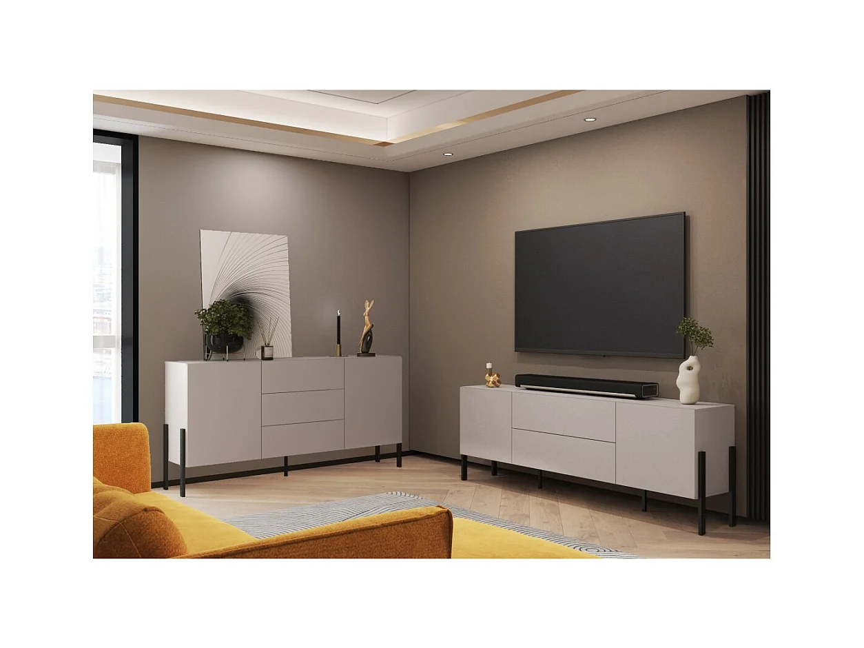 Pack sala SALMA – buffet 2 portas & 3 gavetas e móvel de TV 2 portas & 2 gavetas bege & preto fosco