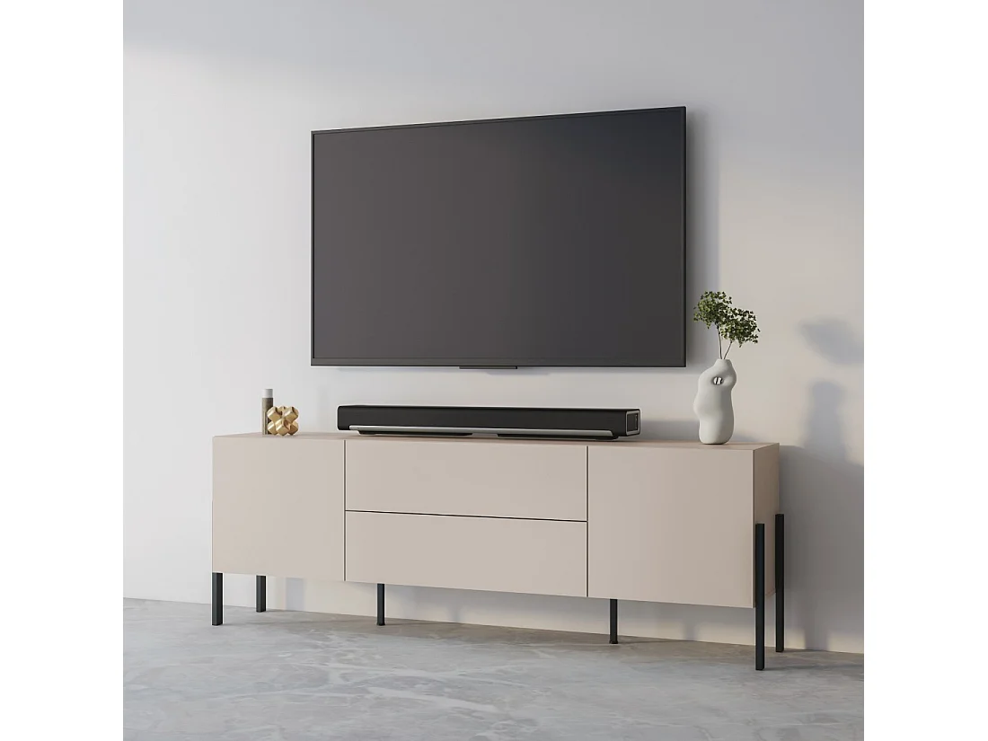 Pack salon SALMA – buffet 2 portes & 3 tiroirs et meuble TV 2 portes & 2 tiroirs beige & noir mat