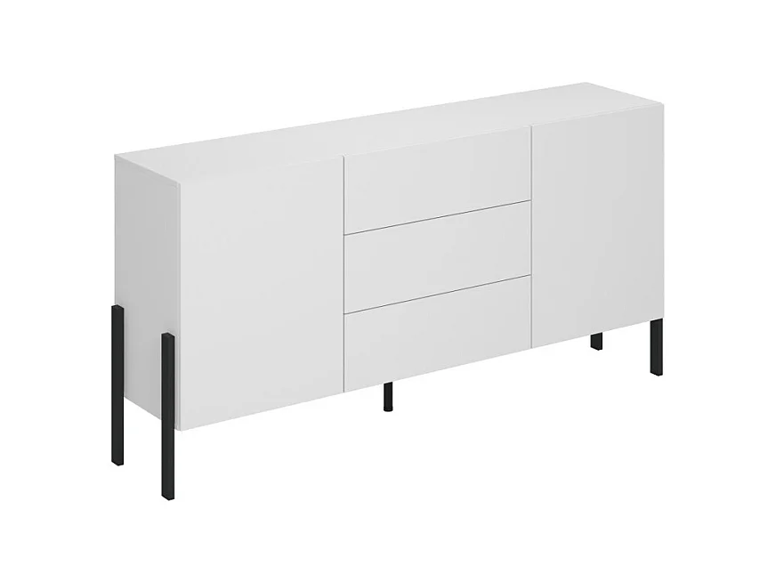 Pack salón SALMA – Mueble para TV, aparador con 2 puertas y 3 cajones y armario en blanco super mate y negro mate
