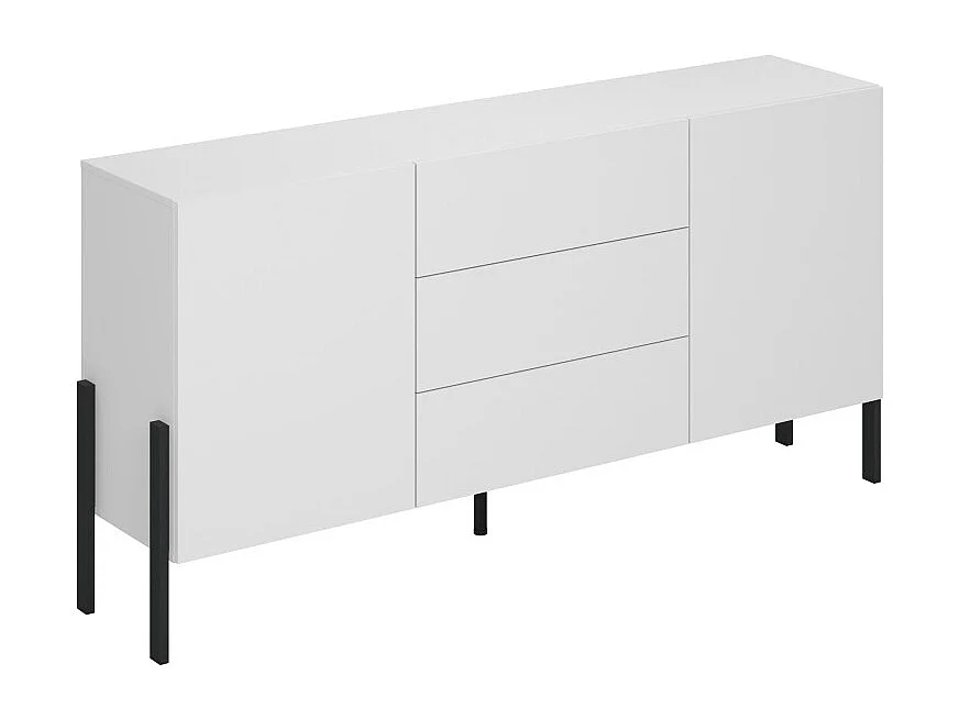 Pack salón SALMA – Mueble para TV, aparador con 2 puertas y 3 cajones y armario en blanco super mate y negro mate