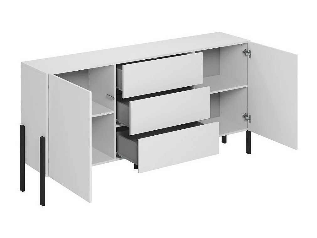 Pack salón SALMA – Mueble para TV, aparador con 2 puertas y 3 cajones y armario en blanco super mate y negro mate