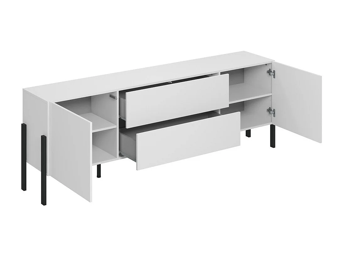 Pack salón SALMA – Mueble para TV, aparador con 2 puertas y 3 cajones y armario en blanco super mate y negro mate