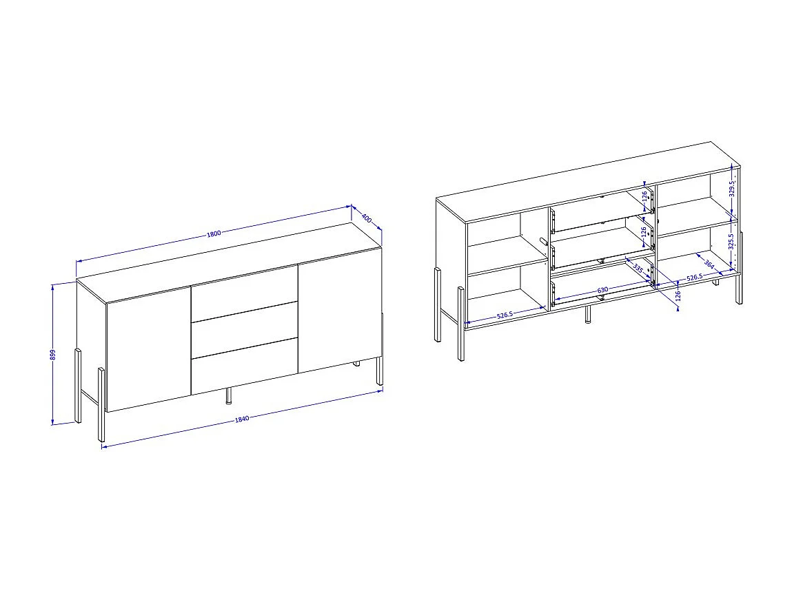 Pack salón SALMA – Mueble para TV, aparador con 2 puertas y 3 cajones y armario en blanco super mate y negro mate