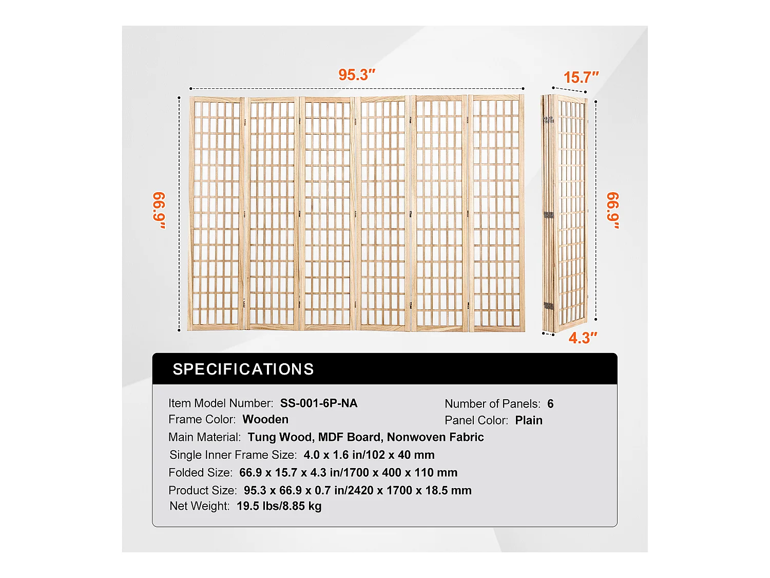 Cloison de Séparation de Pièce Japonaise SucceBuy à 6 Panneaux pour la Séparation de Pièce