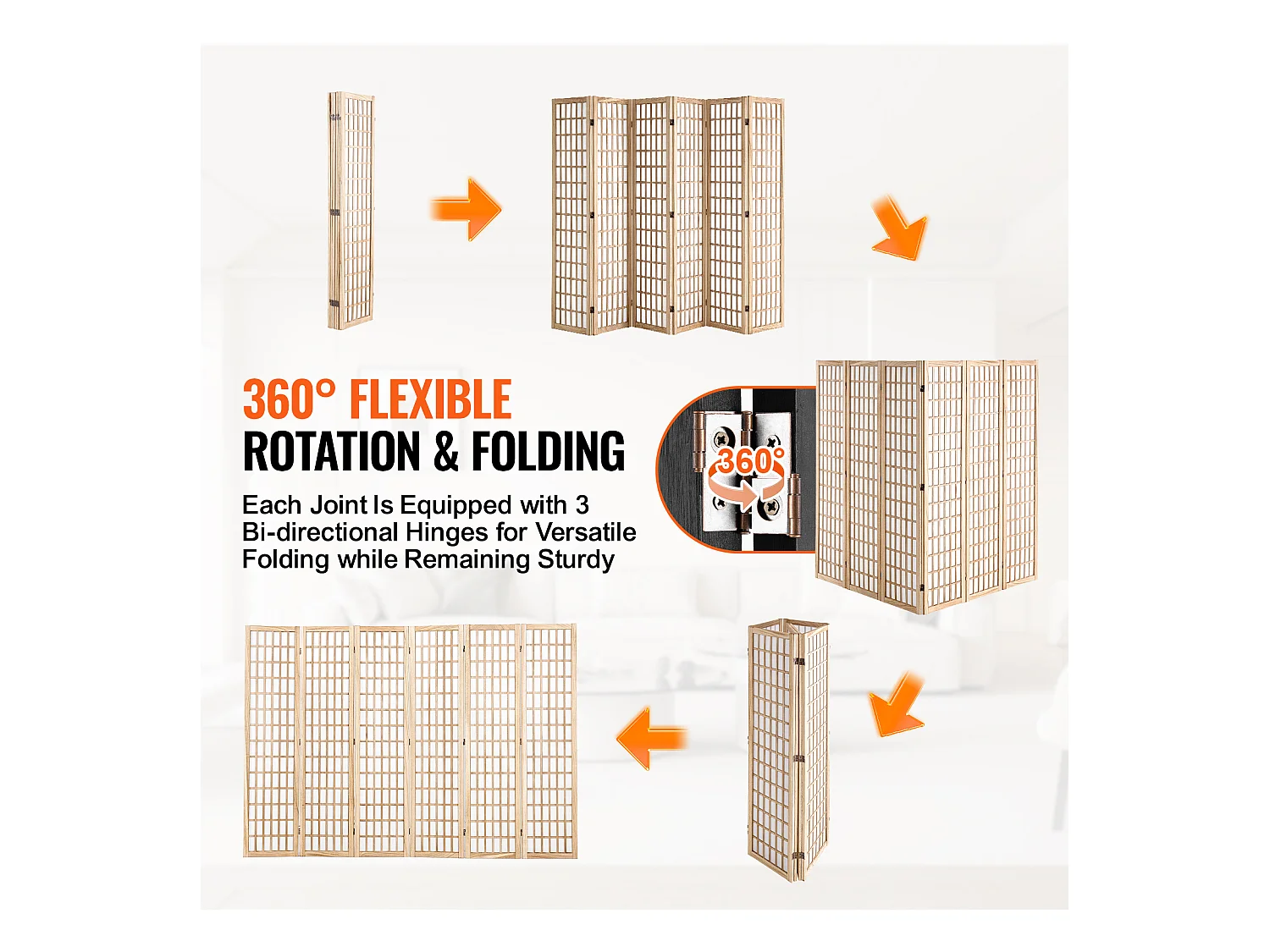 Cloison de Séparation de Pièce Japonaise SucceBuy à 6 Panneaux pour la Séparation de Pièce