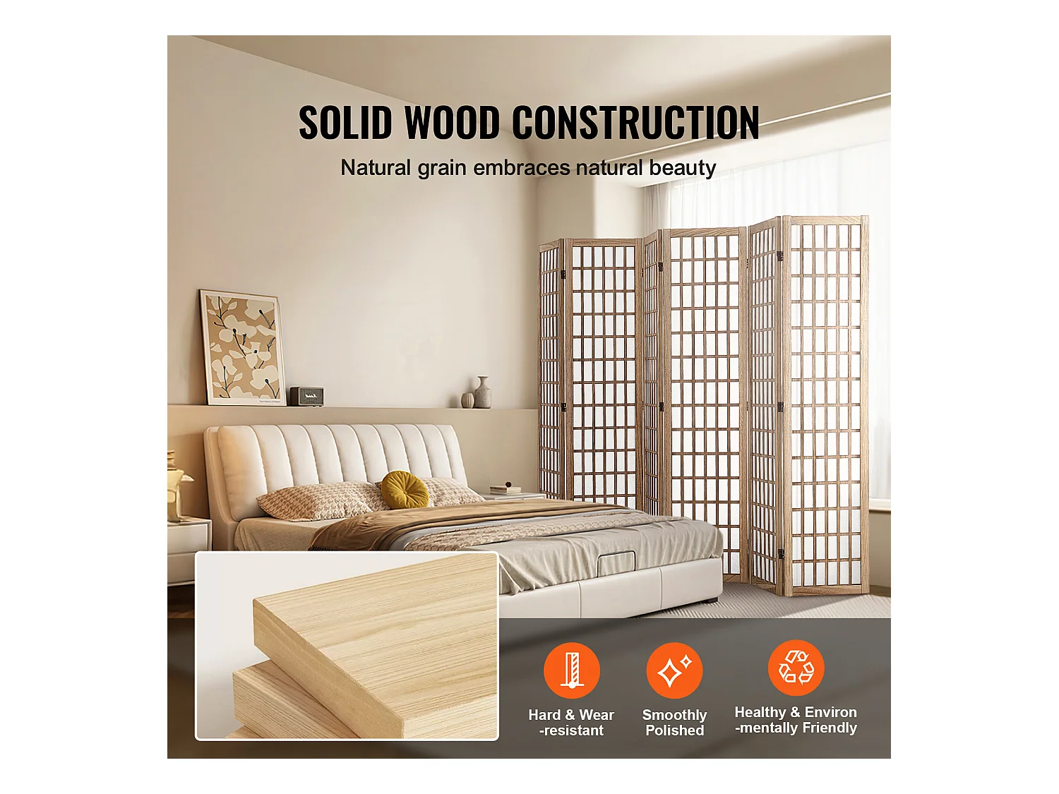 Cloison de Séparation de Pièce Japonaise SucceBuy à 6 Panneaux pour la Séparation de Pièce