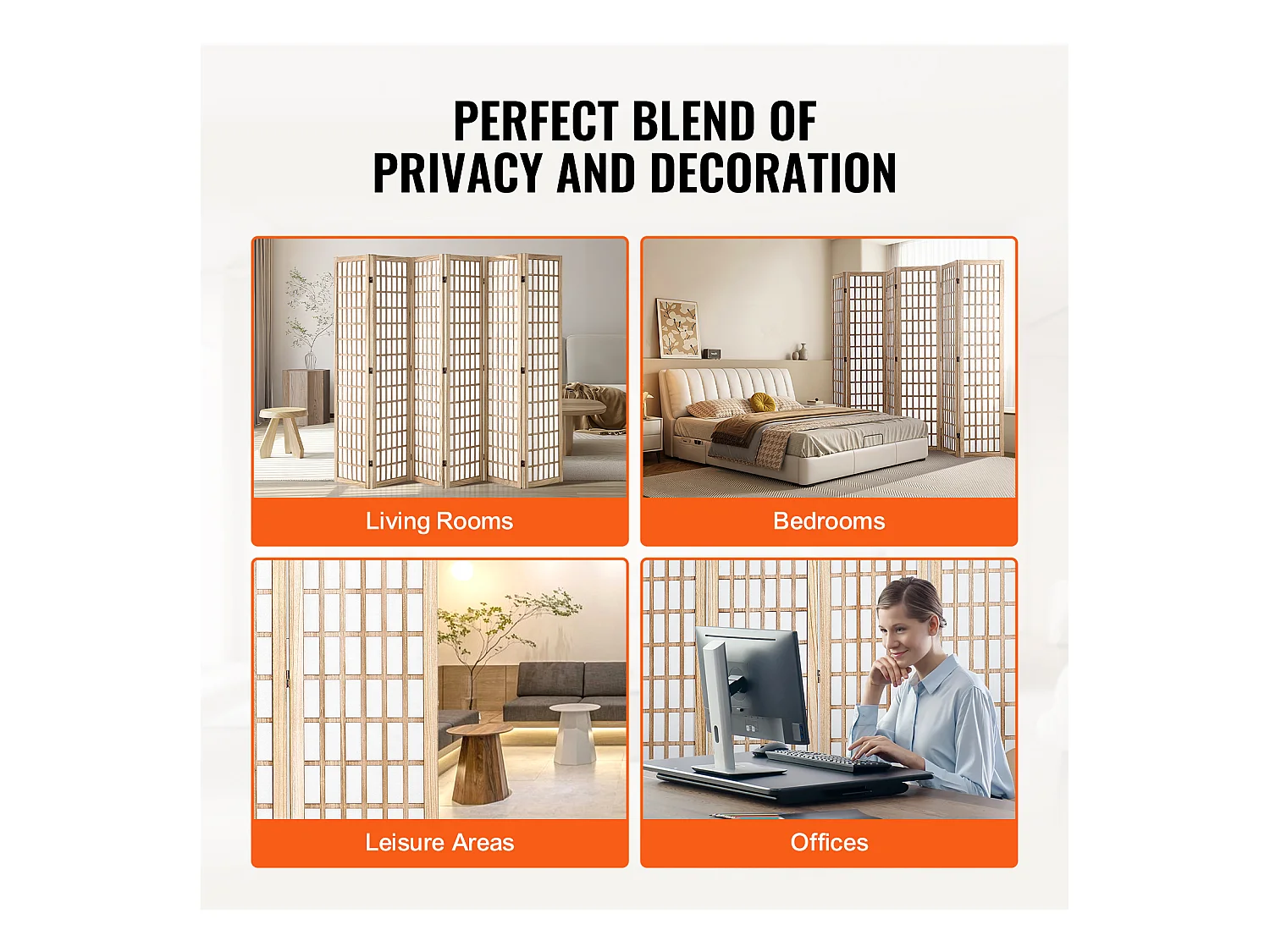 Cloison de Séparation de Pièce Japonaise SucceBuy à 6 Panneaux pour la Séparation de Pièce