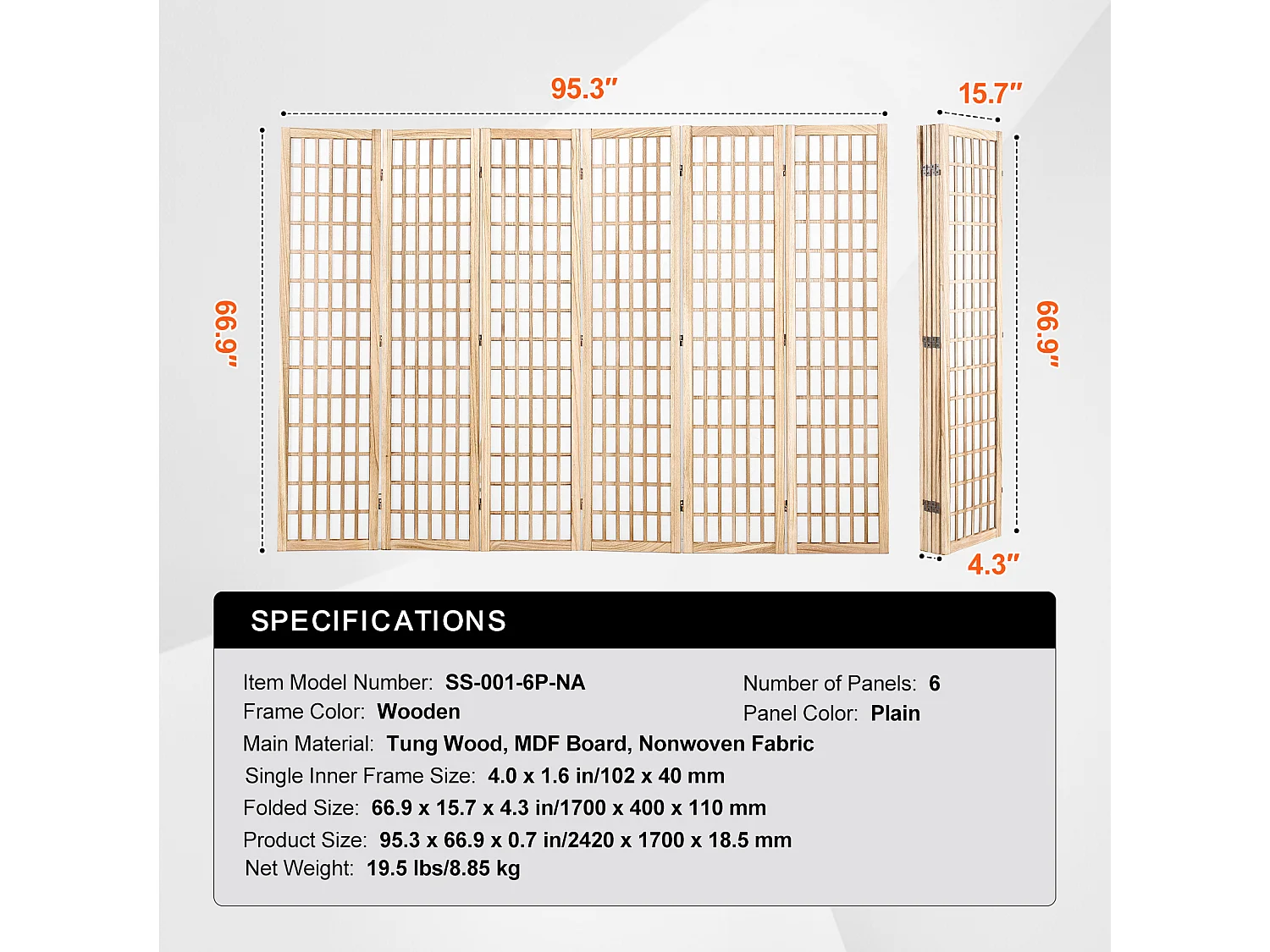 Cloison de Séparation de Pièce Japonaise SucceBuy à 6 Panneaux pour la Séparation de Pièce
