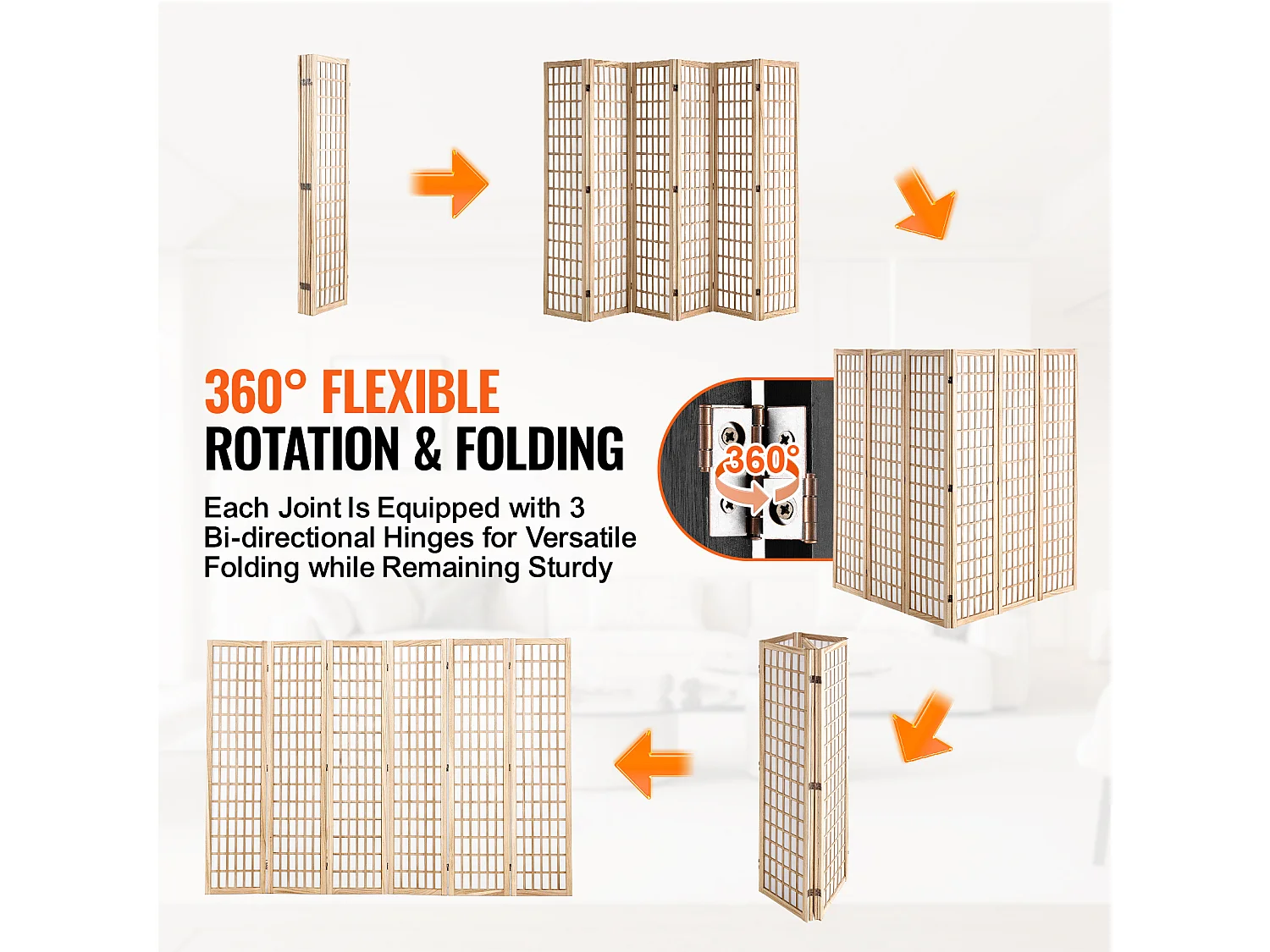Cloison de Séparation de Pièce Japonaise SucceBuy à 6 Panneaux pour la Séparation de Pièce