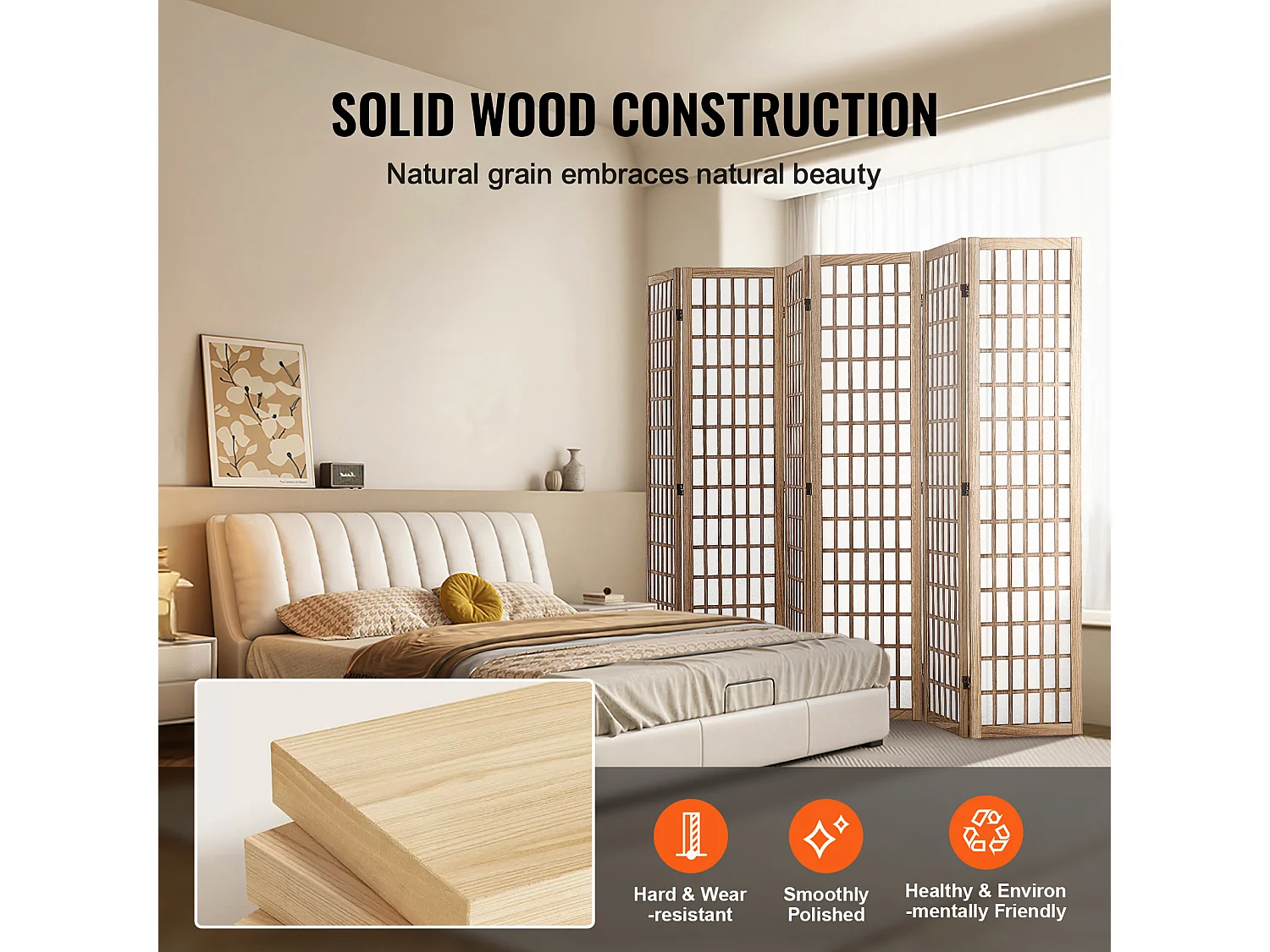 Cloison de Séparation de Pièce Japonaise SucceBuy à 6 Panneaux pour la Séparation de Pièce