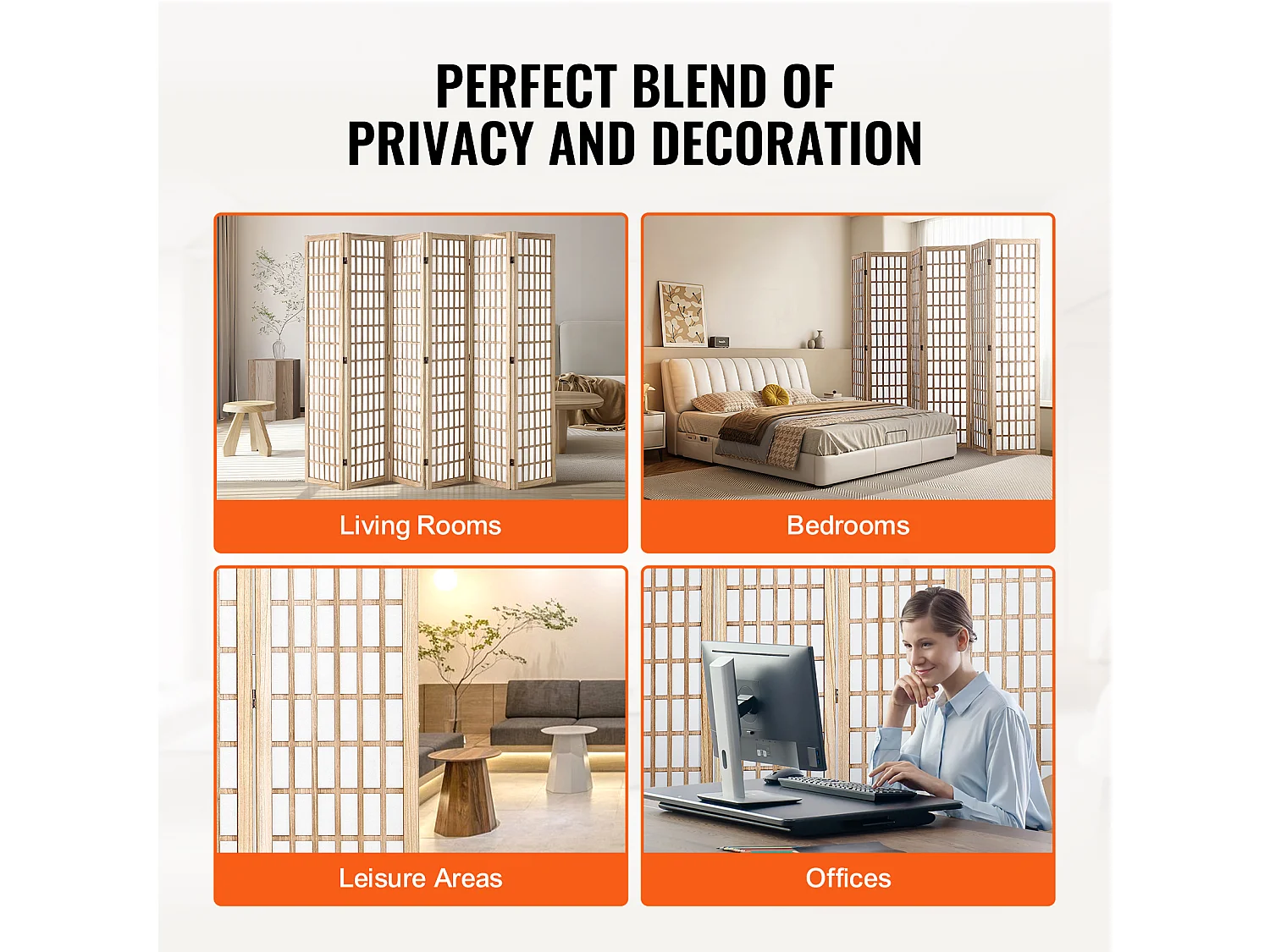 Cloison de Séparation de Pièce Japonaise SucceBuy à 6 Panneaux pour la Séparation de Pièce