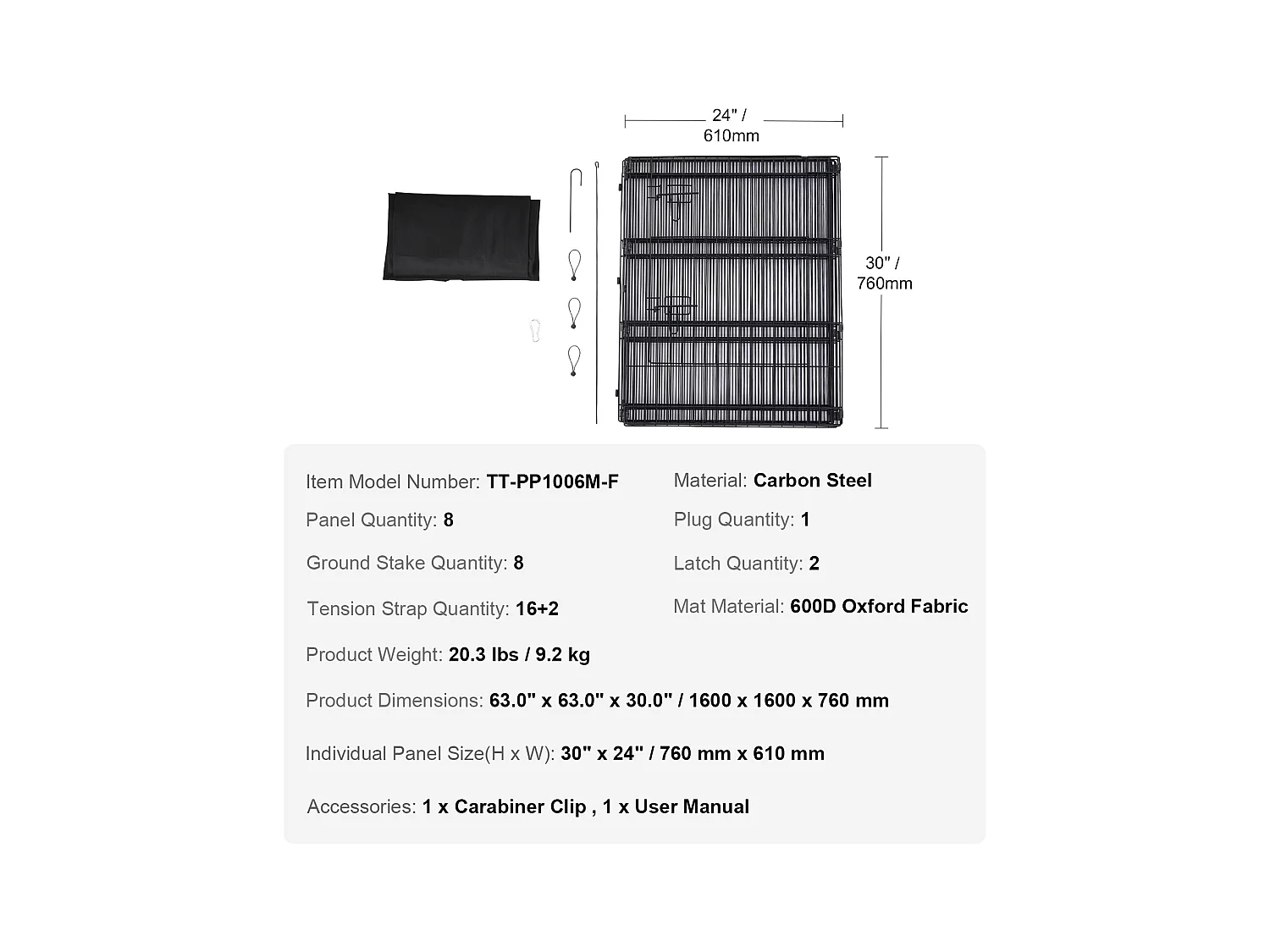 Hundepark SucceBuy Hundelaufstall mit 8 Elementen, Faltbar, Metall, mit Bodenpolster, 76.20 cm Hoch