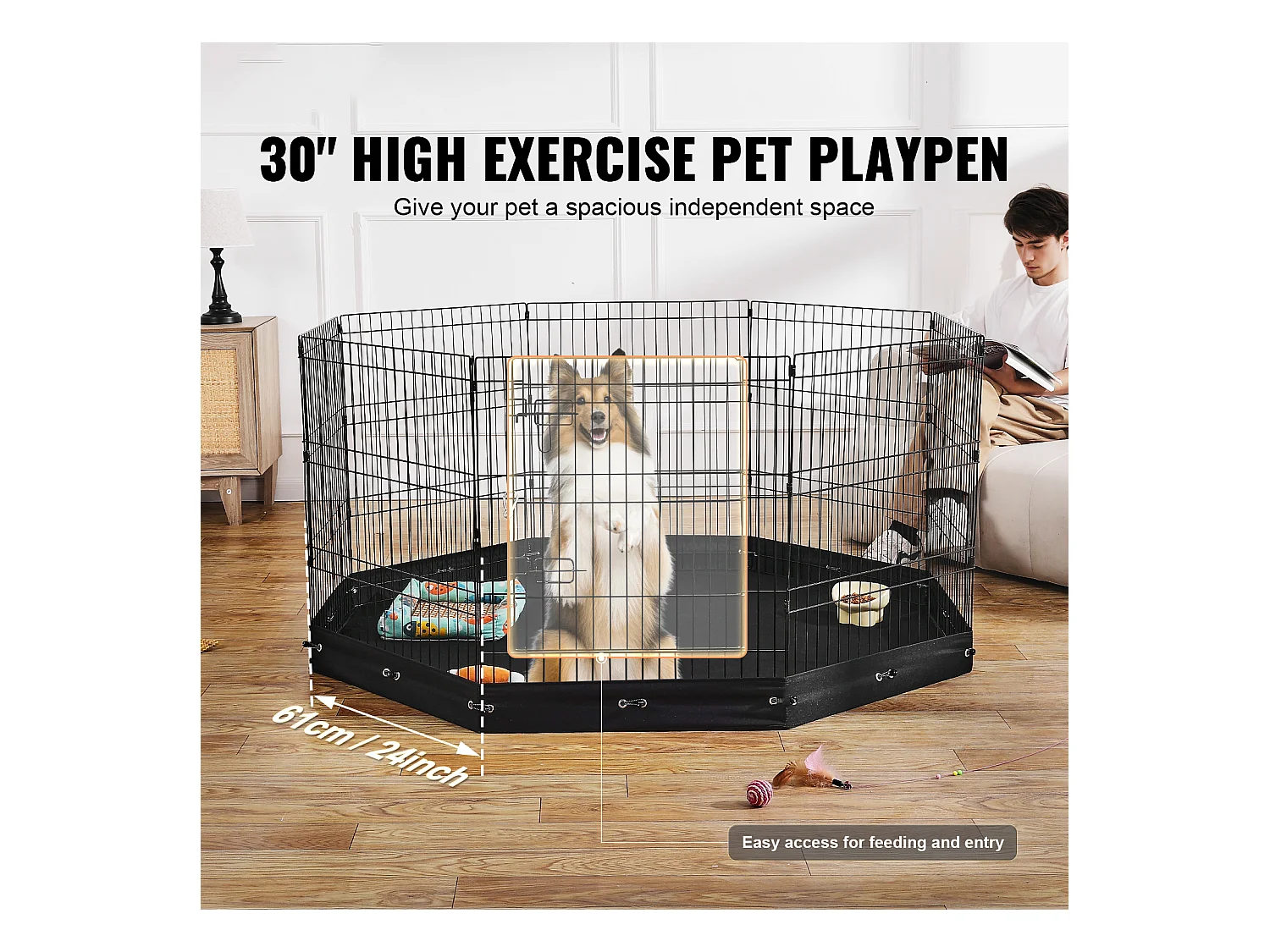 Hundepark SucceBuy Hundelaufstall mit 8 Elementen, Faltbar, Metall, mit Bodenpolster, 76.20 cm Hoch