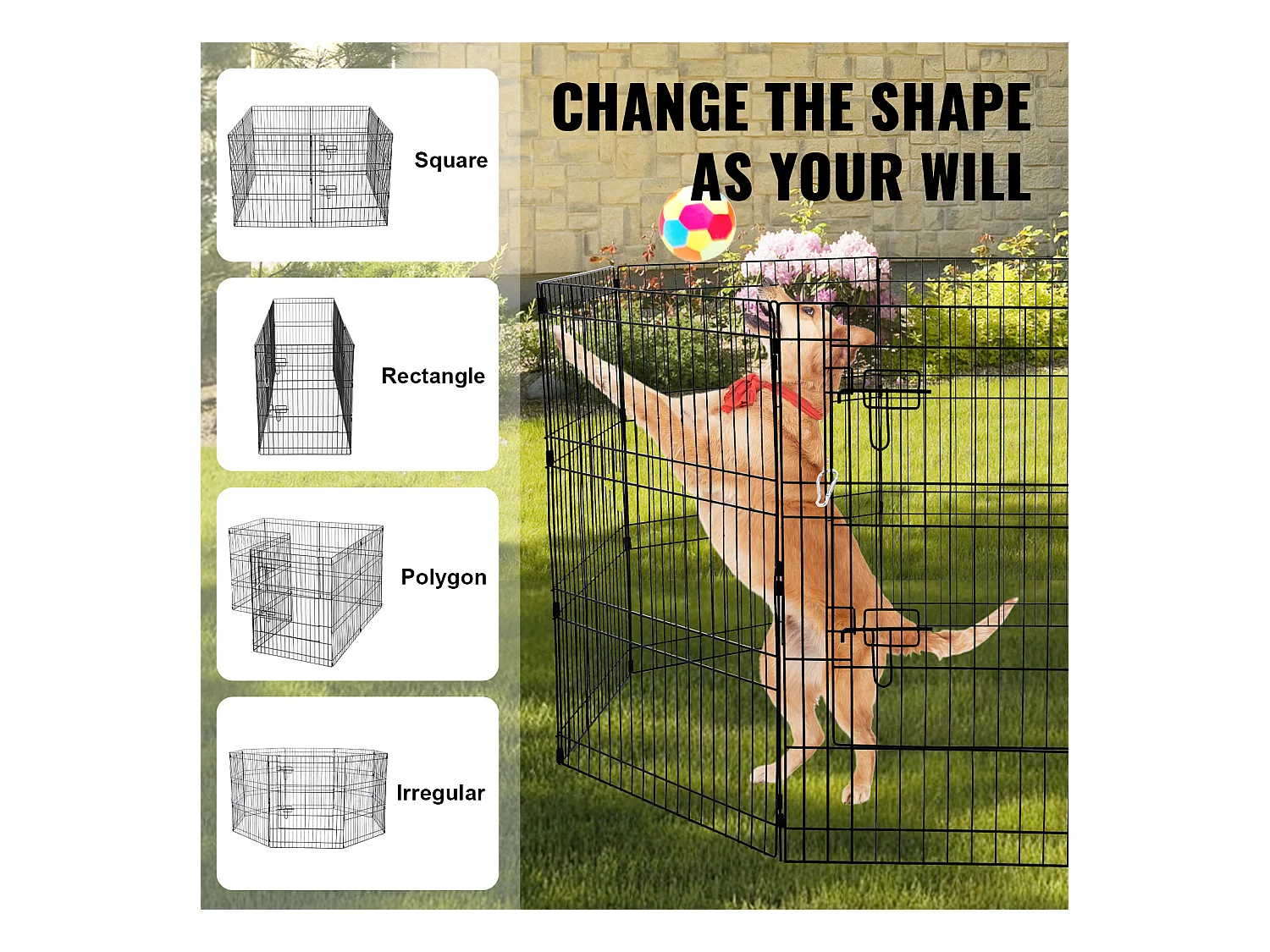 Hundepark SucceBuy Hundelaufstall mit 8 Elementen, Faltbar, Metall, mit Bodenpolster, 76.20 cm Hoch