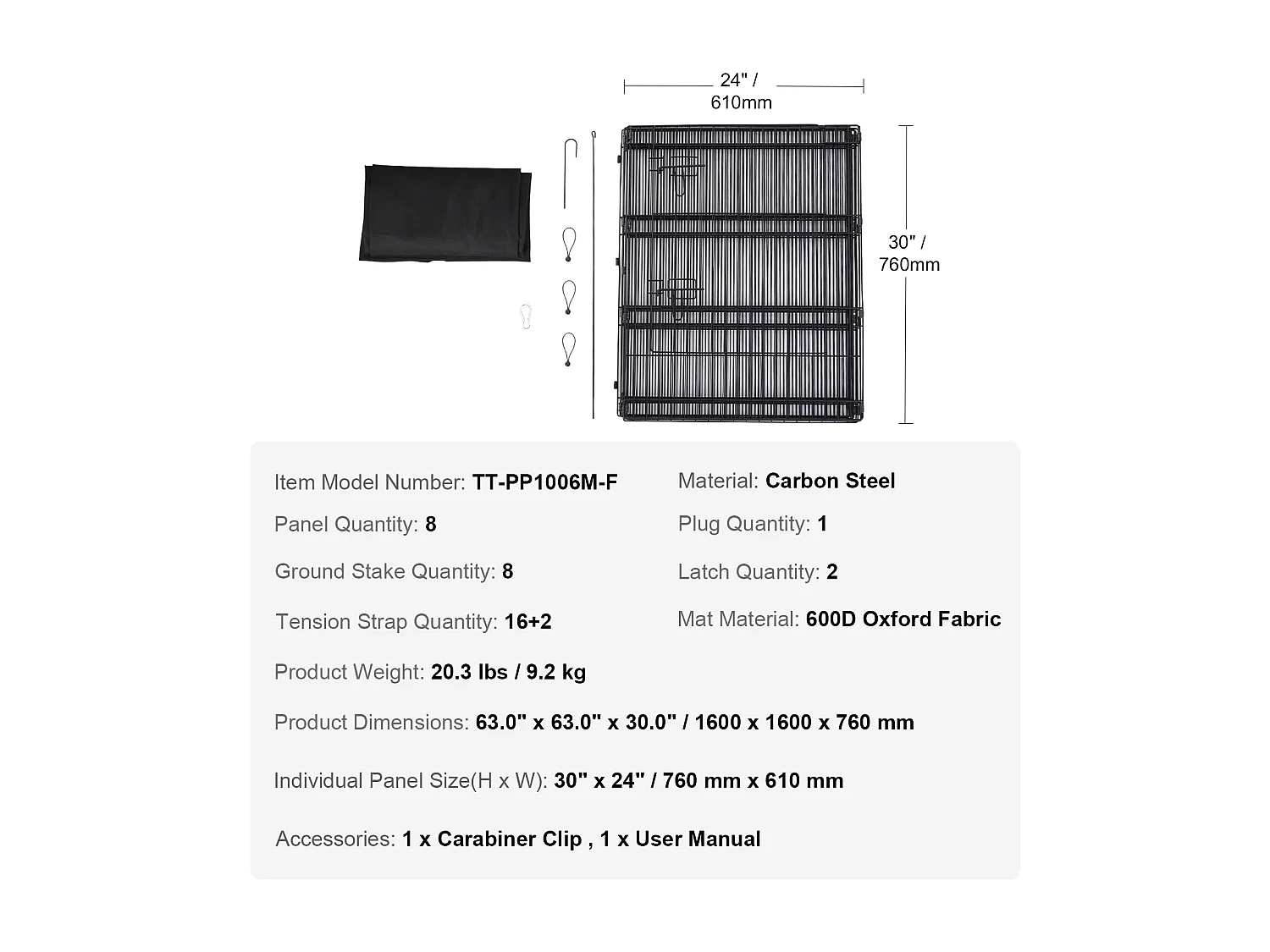 Parc pour Chien SucceBuy Parc pour Chien 8 Panneaux en Métal Pliable avec Coussinet Inférieur, 76.20 cm de Haut