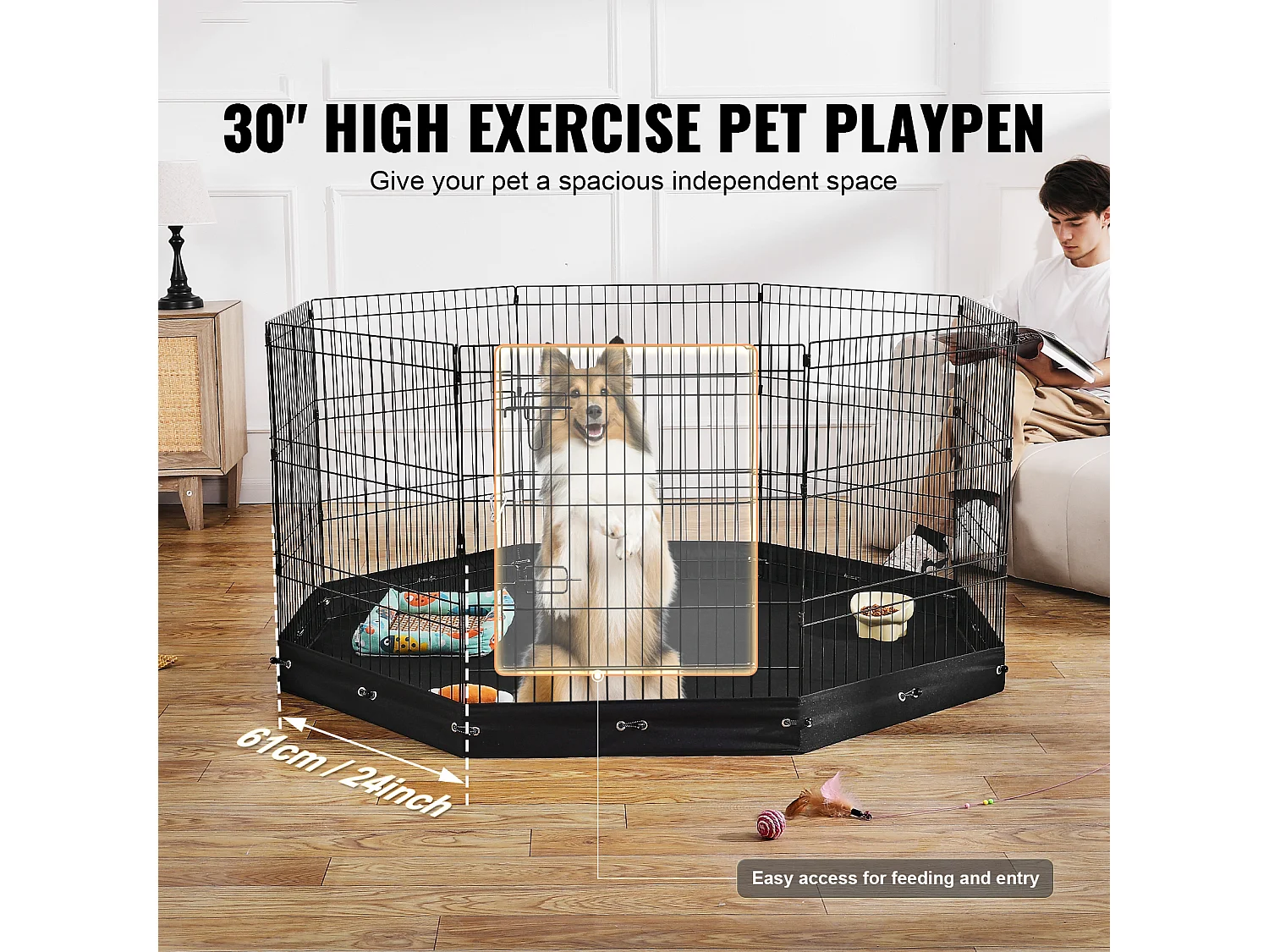 Parc pour Chien SucceBuy Parc pour Chien 8 Panneaux en Métal Pliable avec Coussinet Inférieur, 76.20 cm de Haut