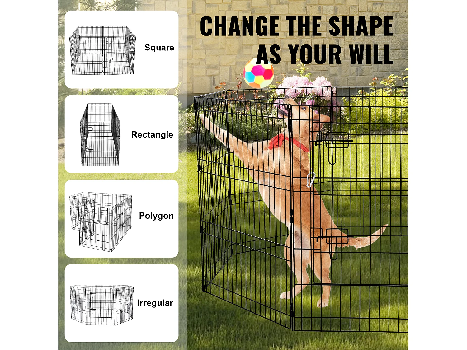 Parc pour Chien SucceBuy Parc pour Chien 8 Panneaux en Métal Pliable avec Coussinet Inférieur, 76.20 cm de Haut