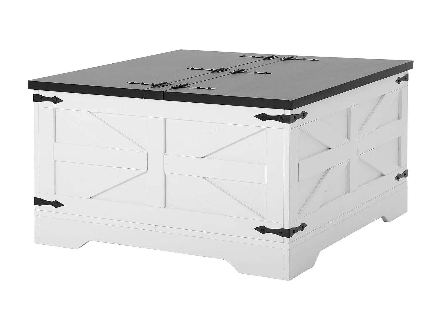 Table Basse de Ferme SucceBuy, Carrée à Charnières avec Rangement, 800 mm, Noir et Blanc