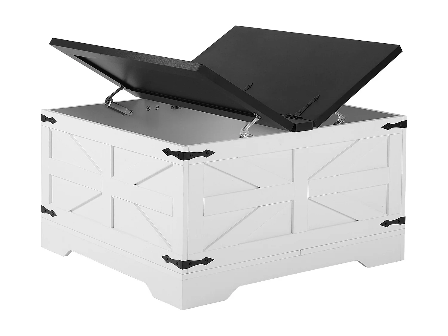 Table Basse de Ferme SucceBuy, Carrée à Charnières avec Rangement, 800 mm, Noir et Blanc