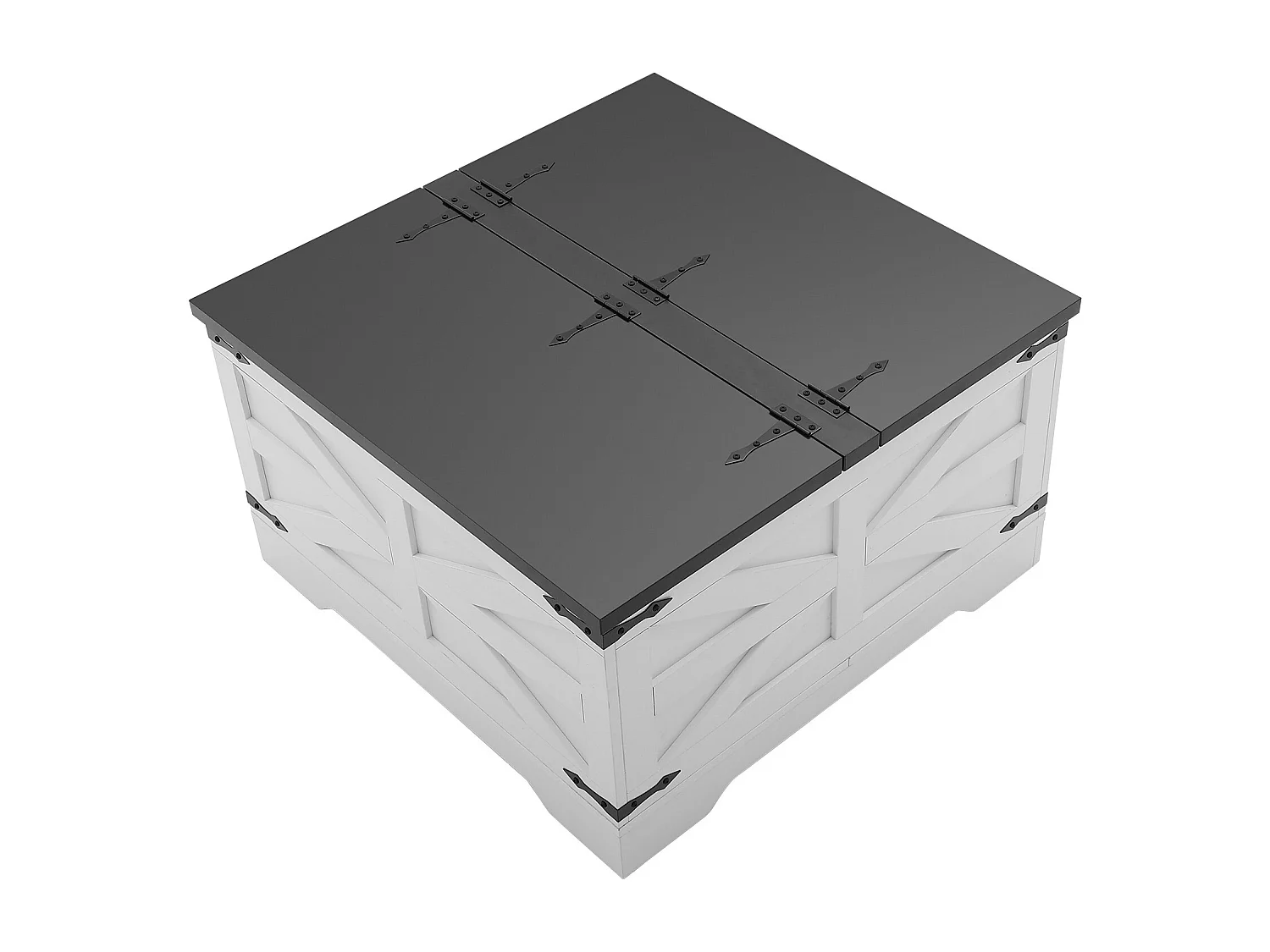 Table Basse de Ferme SucceBuy, Carrée à Charnières avec Rangement, 800 mm, Noir et Blanc