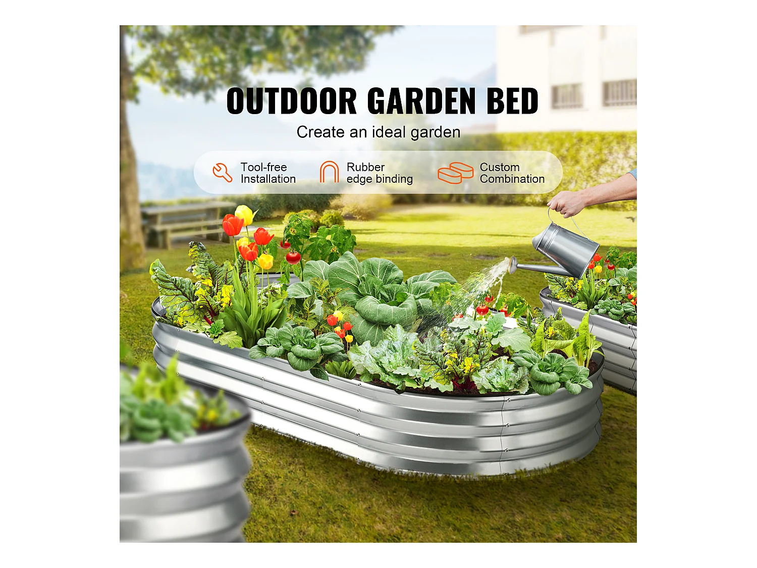 Jardinière Surélevée Galvanisée SucceBuy 182,5 x 92,5 x 28 cm pour Fleurs et Légumes