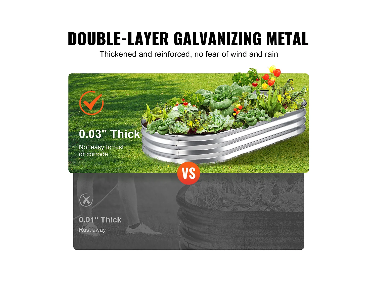 Jardinière Surélevée Galvanisée SucceBuy 182,5 x 92,5 x 28 cm pour Fleurs et Légumes