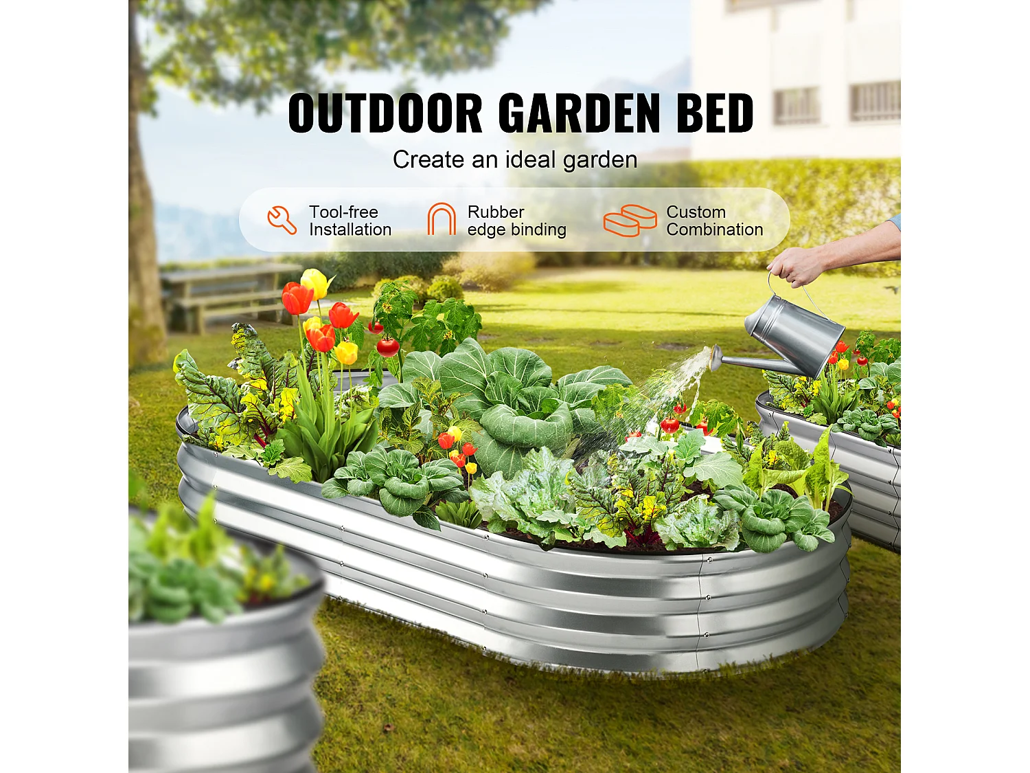 Jardinière Surélevée Galvanisée SucceBuy 182,5 x 92,5 x 28 cm pour Fleurs et Légumes