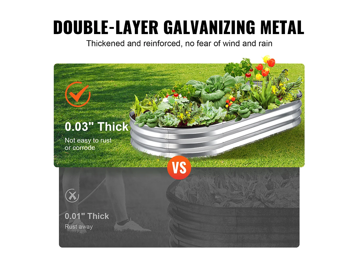 Jardinière Surélevée Galvanisée SucceBuy 182,5 x 92,5 x 28 cm pour Fleurs et Légumes