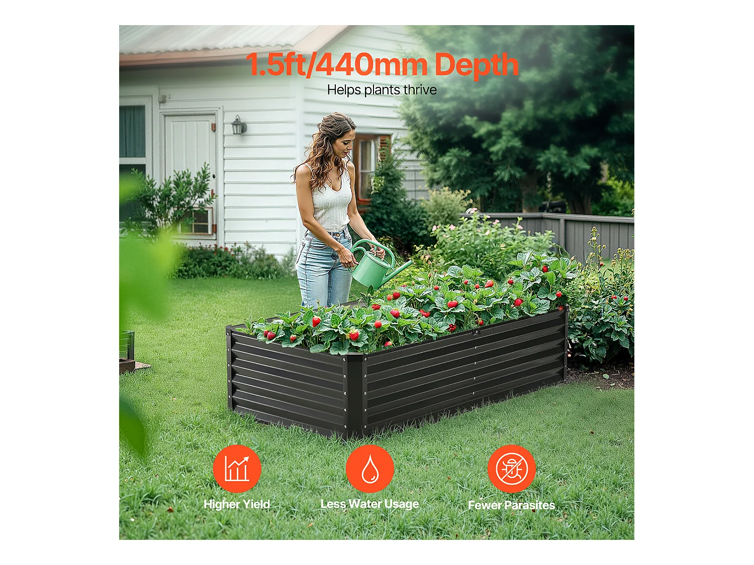 Jardinière Surélevée en Métal SucceBuy 1800 x 900 x 600 mm Galvanisée Gris Foncé