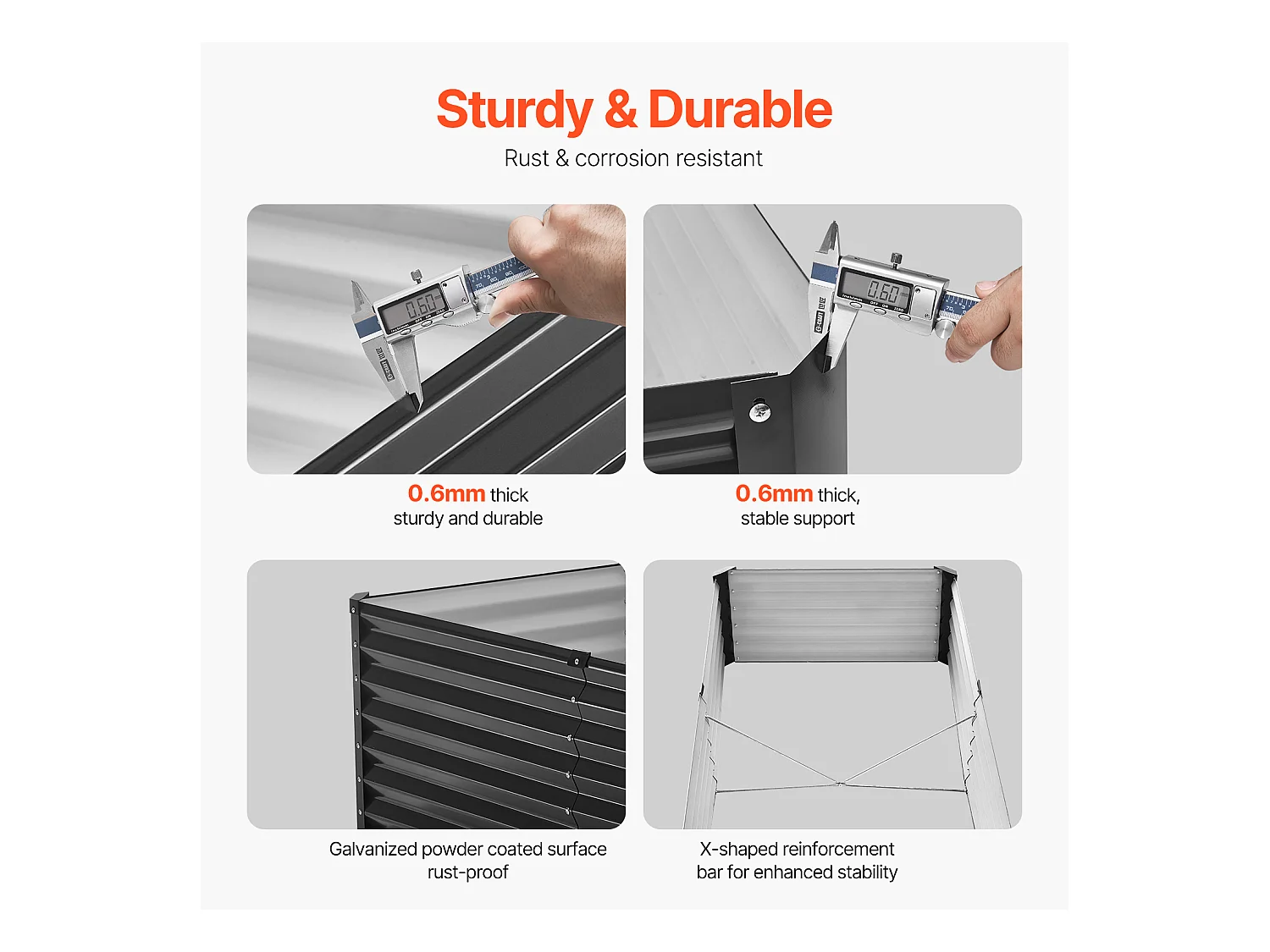 Jardinière Surélevée en Métal SucceBuy 1800 x 900 x 600 mm Galvanisée Gris Foncé