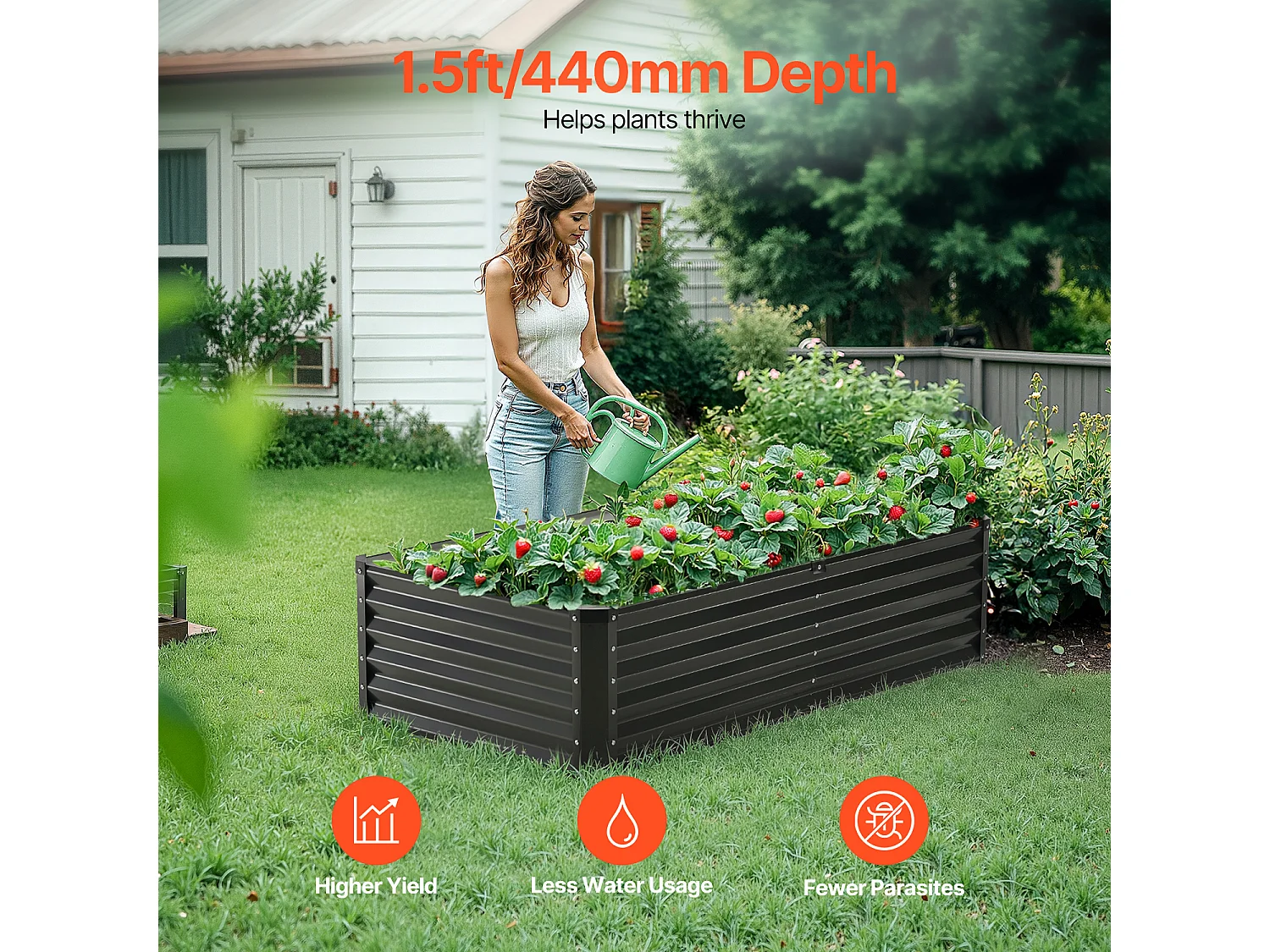 Verhoogd Tuinbed Van Metaal SucceBuy 1800 x 900 x 600 mm Gegalvaniseerd Donkergrijs