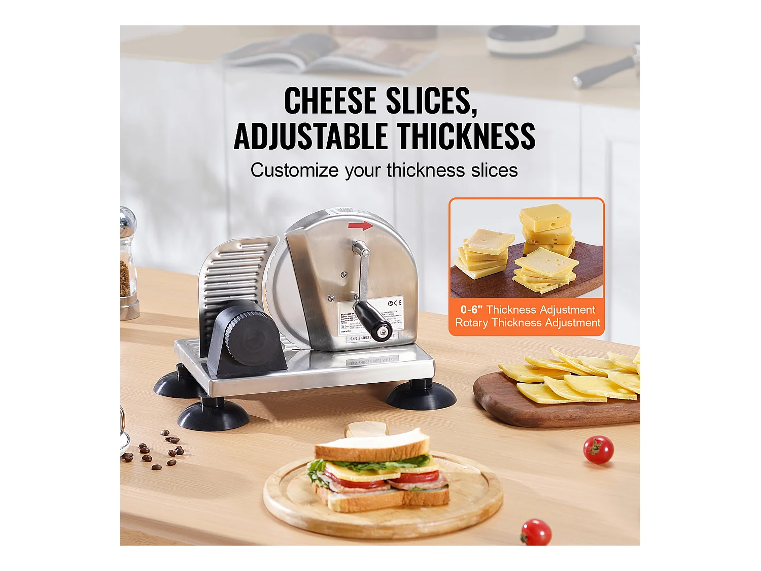 Trancheuse à Fromage, Cuisine, Restaurant, Trancheuse Manuelle SucceBuy 0-15.2 CM, 0 V, Alliage d'Aluminium, Acier Inoxydable, Argent