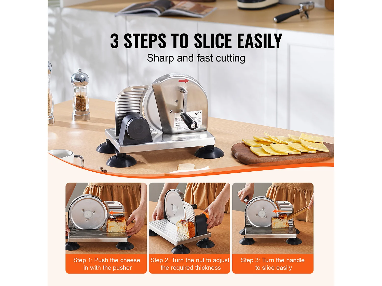 Trancheuse à Fromage, Cuisine, Restaurant, Trancheuse Manuelle SucceBuy 0-15.2 CM, 0 V, Alliage d'Aluminium, Acier Inoxydable, Argent