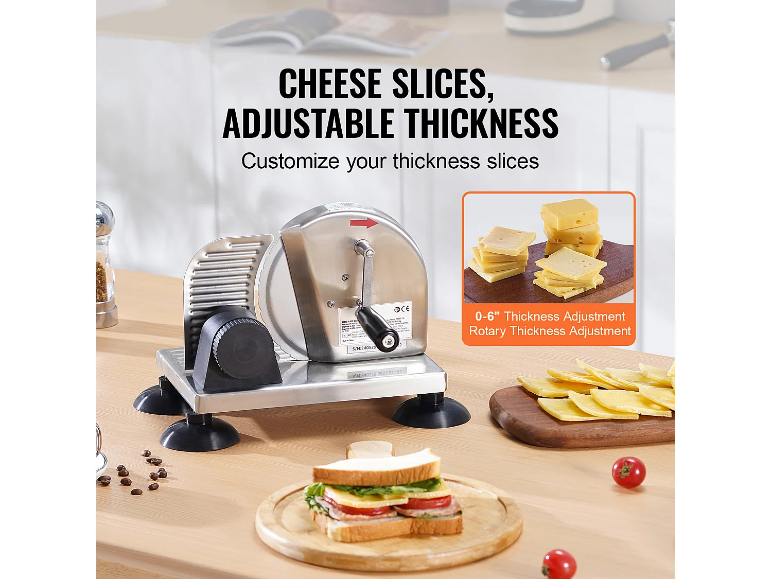 Trancheuse à Fromage, Cuisine, Restaurant, Trancheuse Manuelle SucceBuy 0-15.2 CM, 0 V, Alliage d'Aluminium, Acier Inoxydable, Argent