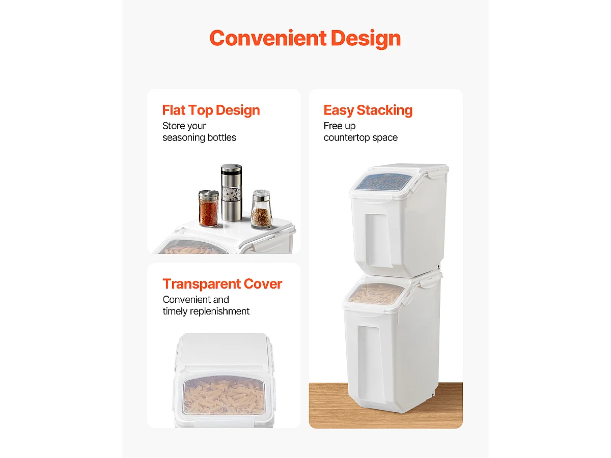 Conteneur SucceBuy Conteneur de Stockage Alimentaire 15Lx2 + 20Lx2 Hermétique avec Roulettes pour Farine